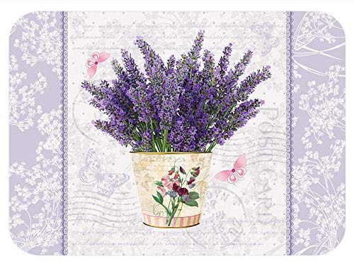Floral Cork Placemats Set of 4 - Flowering Lavender with Pink Butterflies Design | Heat-Resistant & Eco-Friendly Table Mats for Dining, Kitchen, or Party Decor