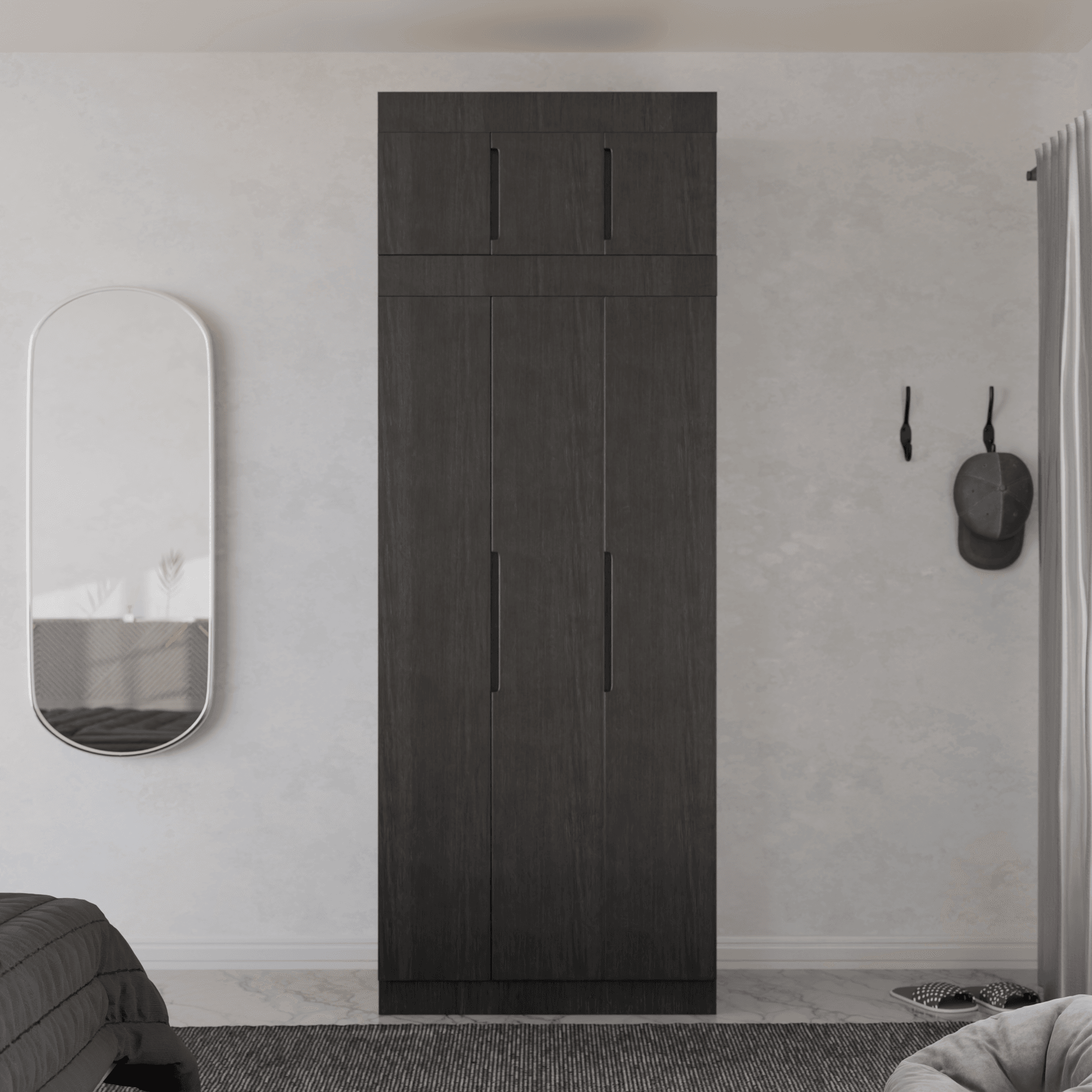 Harris 3-Door Open Wardrobe with Top Shelf - Modern Freestanding Closet for Bedroom, Living Room & Dorm Organization