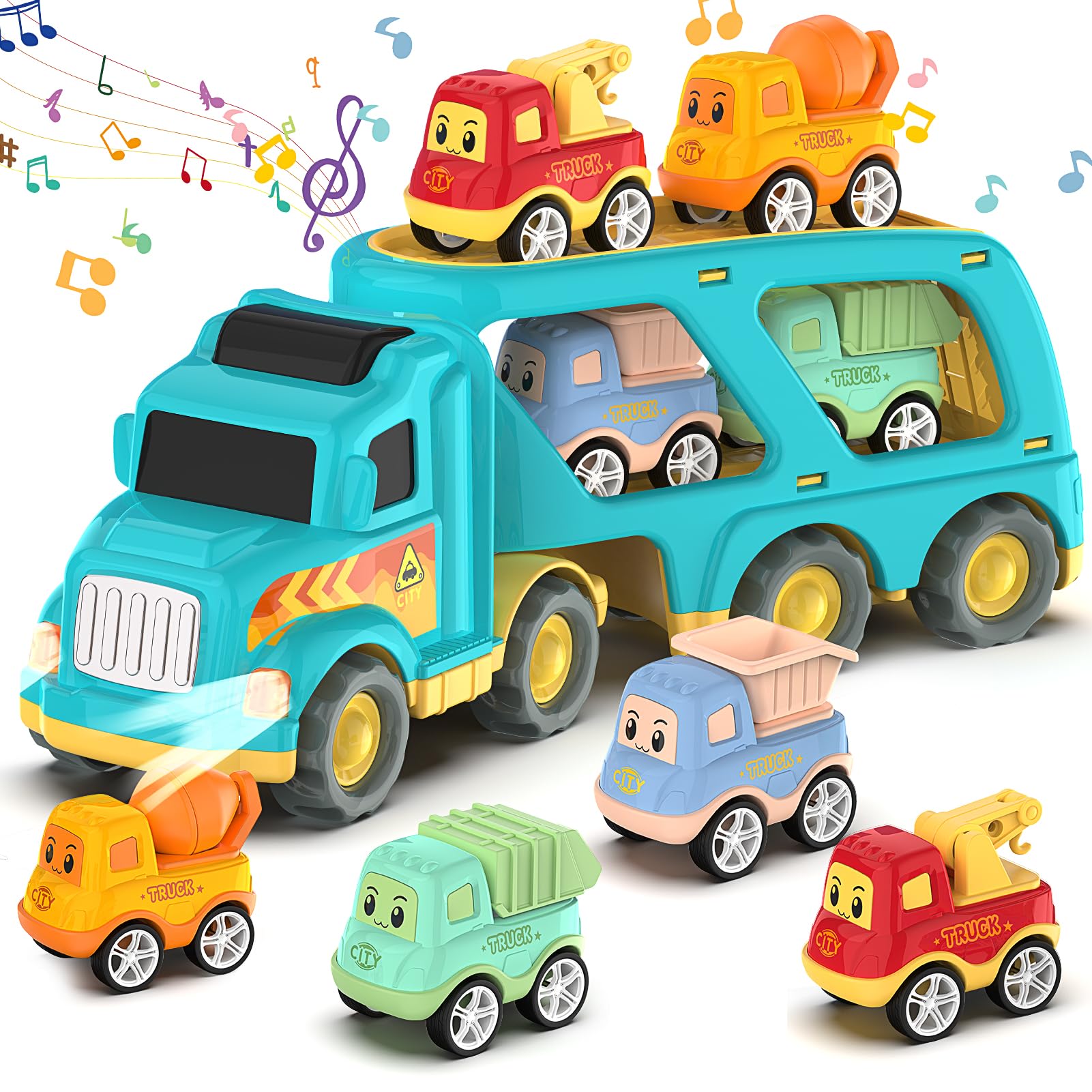 5-in-1 Construction Truck Toys for Toddlers & Kids Ages 3-7 | Carrier Transport City Vehicles Set | Educational STEM Toys for Boys & Girls | Perfect Birthday Gift for 3+ Year Olds | Great for Pretend Play, Sandbox Fun & Learning Construction Vehicles