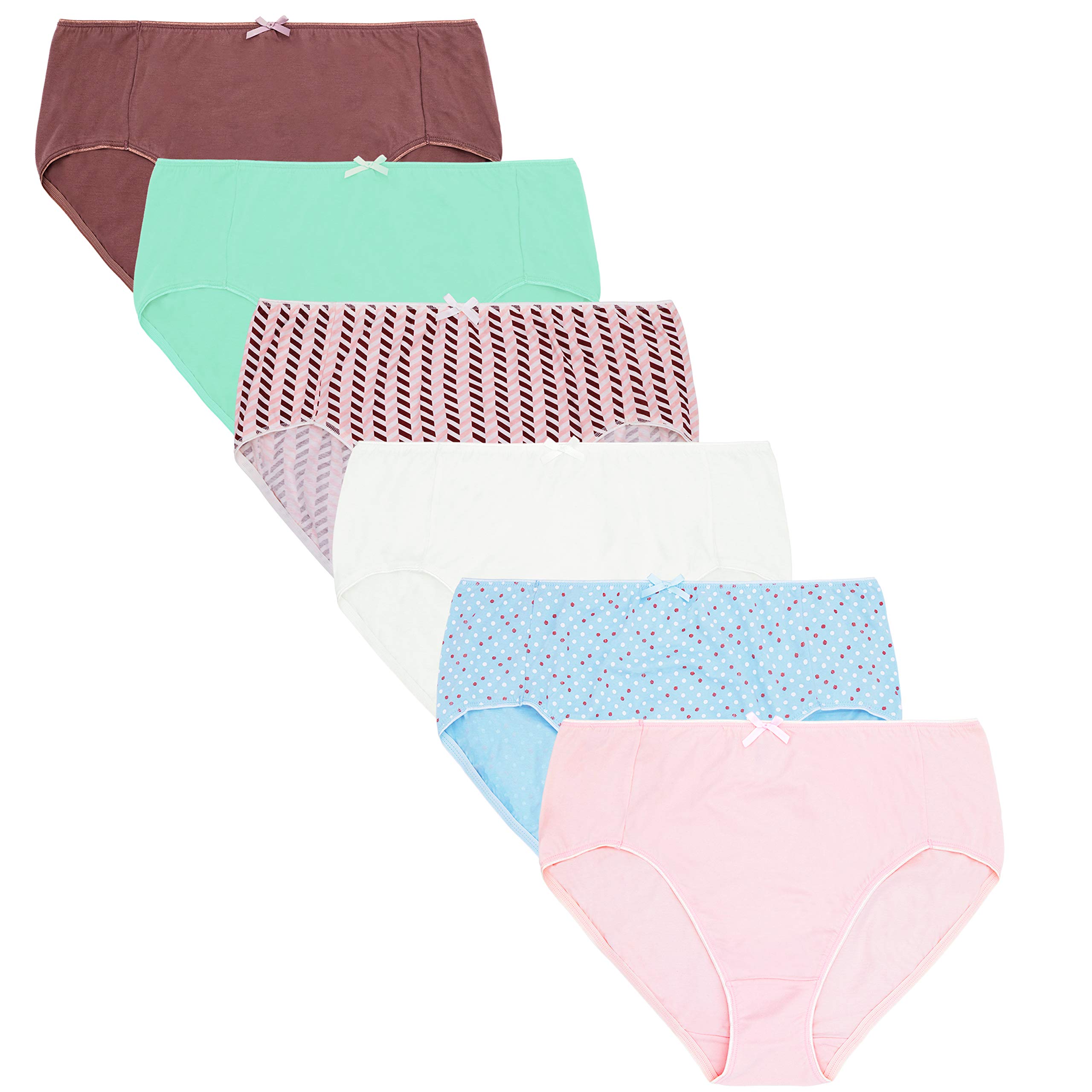 Curve Muse Women's Plus Size 100% Cotton Mid Waist Briefs Underwear 6-Pack - Soft & Breathable Panties for Everyday Comfort - Perfect for Work, Lounge & Sleep