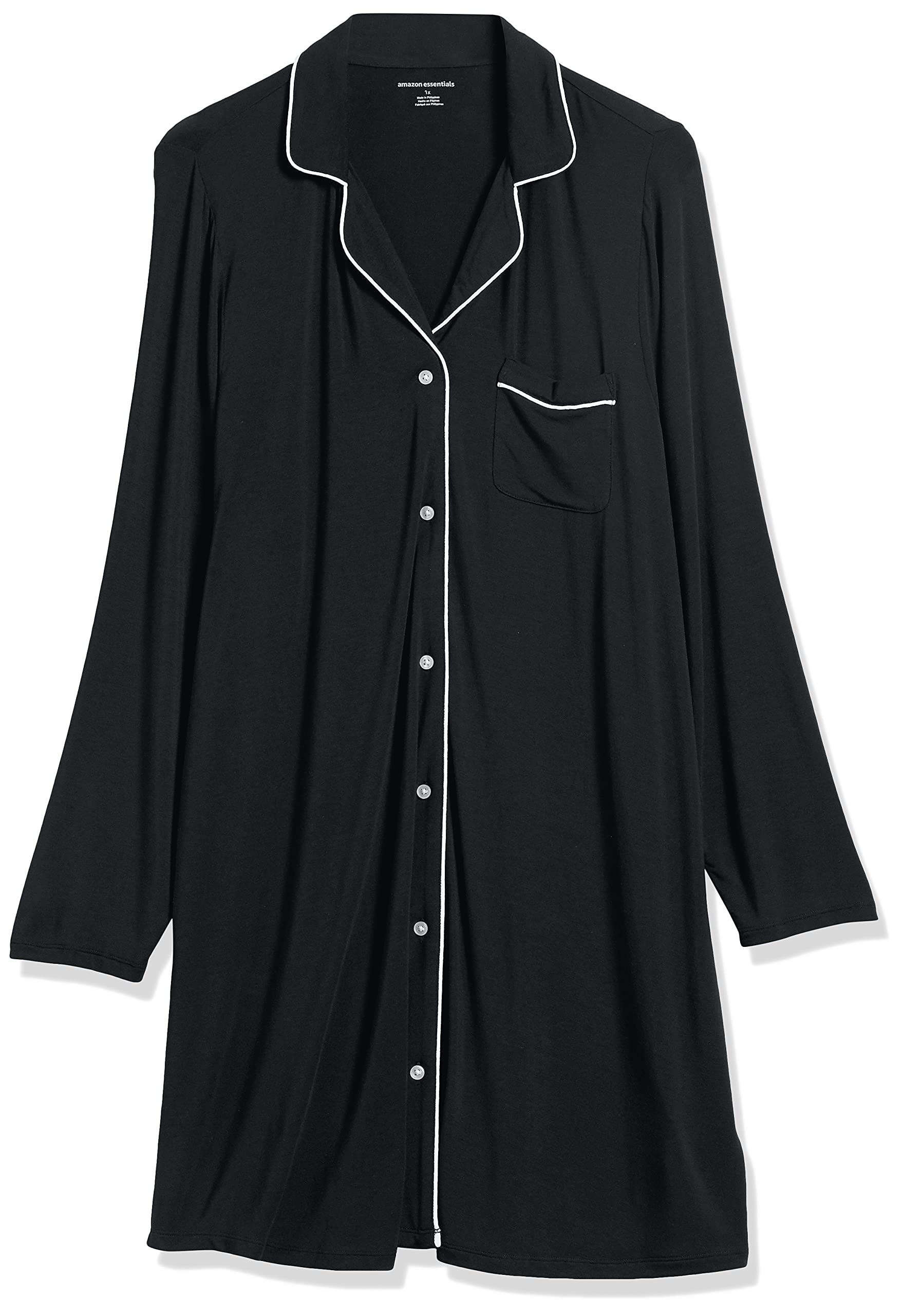 Amazon Essentials Women's Piped Nightshirt - Soft Sleepwear & Lounge Dress (Plus Size Available) - Perfect for Relaxing at Home, Overnight Stays & Cozy Evenings