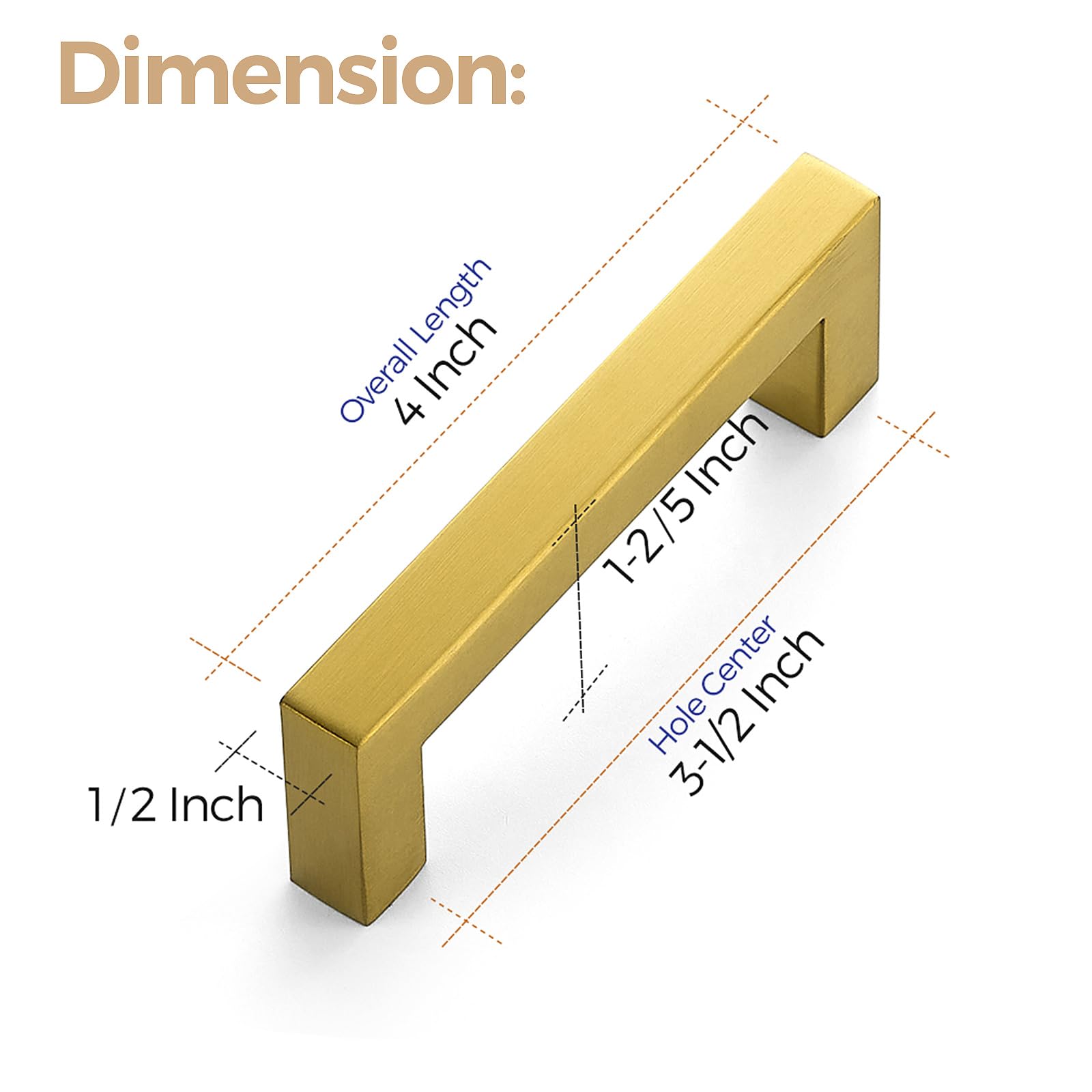 30 Pack 3.5 Inch Brushed Brass Square Cabinet Handles - Modern Kitchen Cabinet Pulls & Drawer Handles for Cabinets, Cupboards, Dressers - Perfect for Home Renovation & Furniture Upgrade