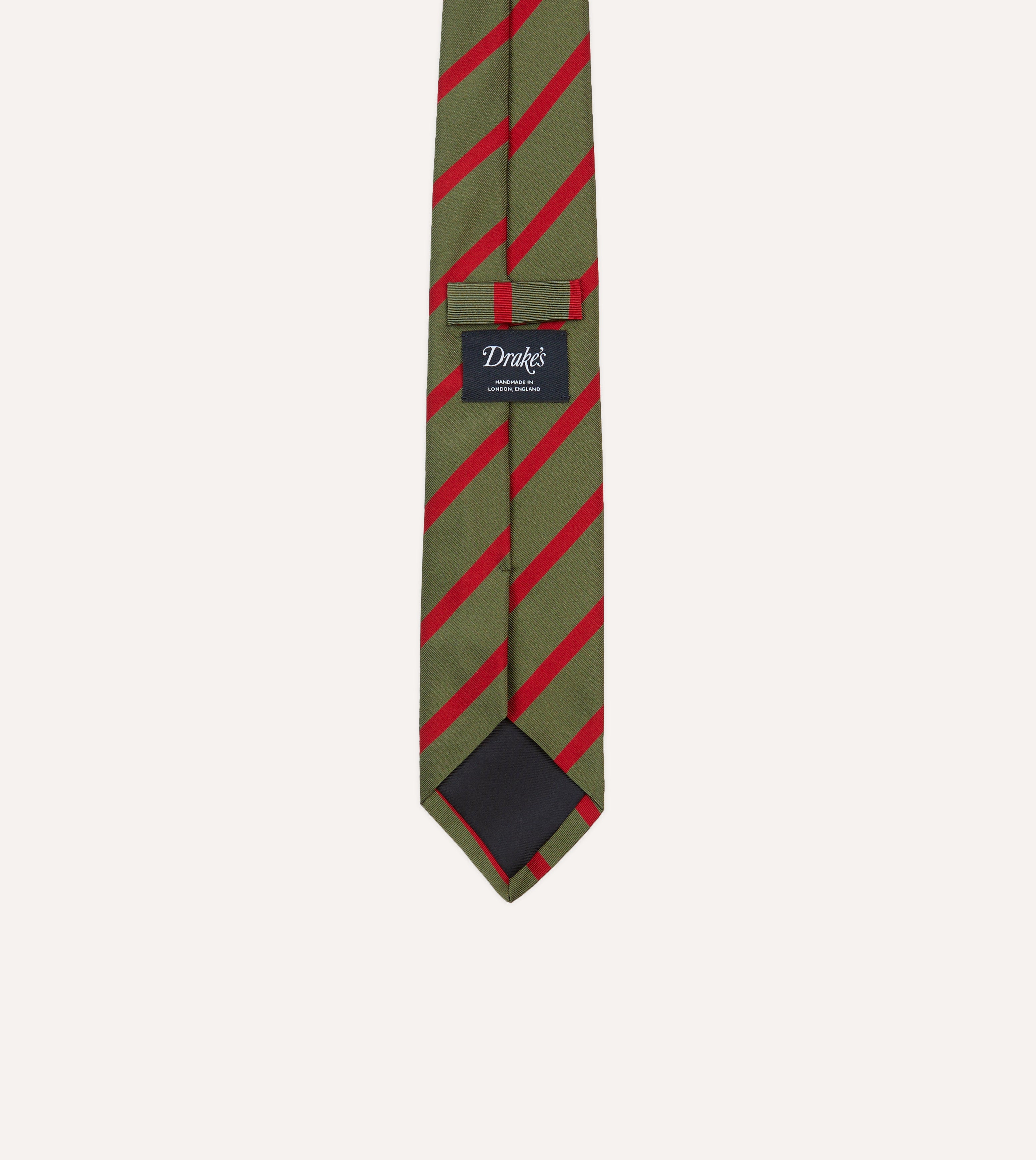 Premium Olive & Red Striped Mogador Silk Tipped Necktie - Elegant Business & Formal Occasion Accessory for Men
