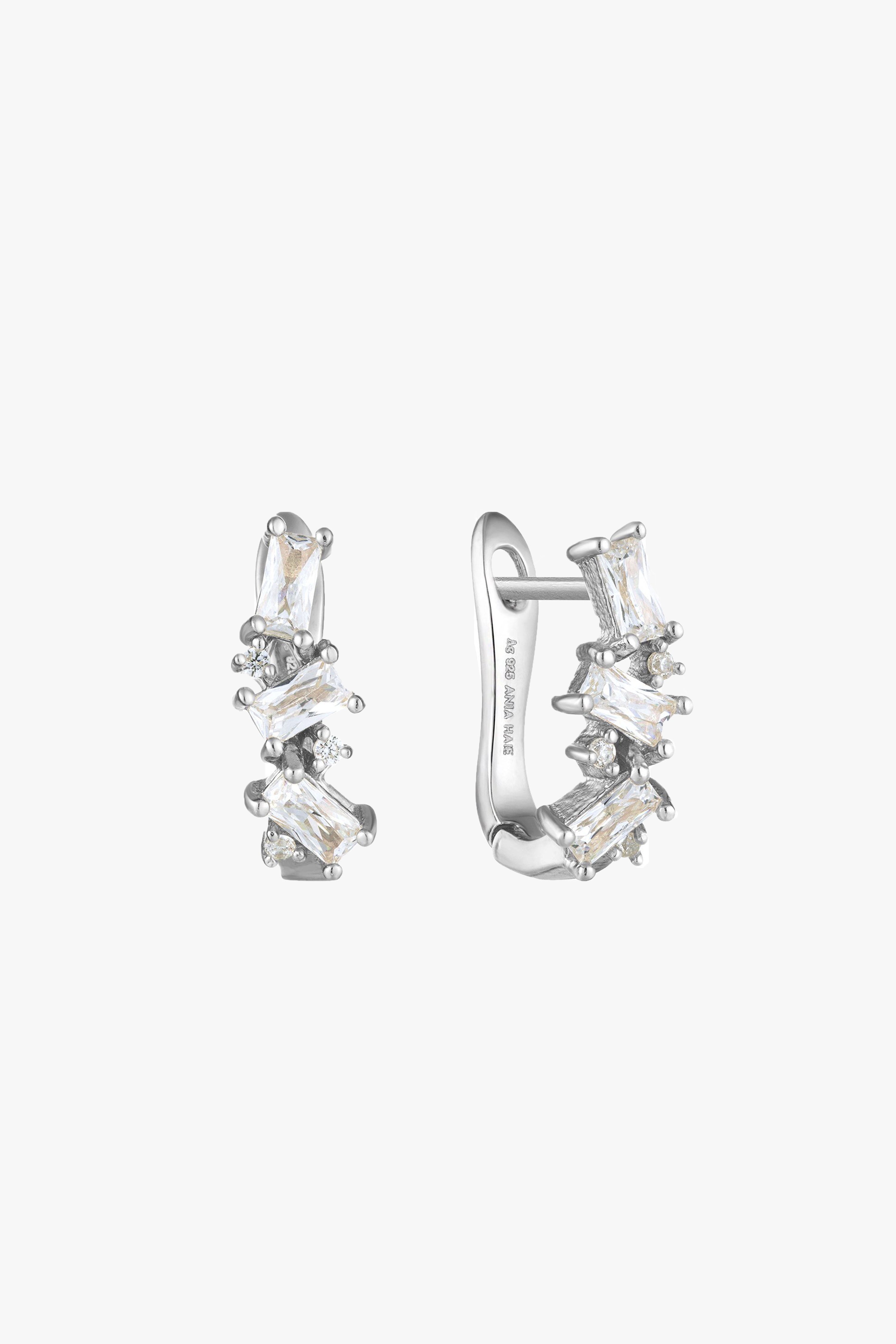 Glow Getter Crystal Cluster Silver Huggie Earrings for Women - Minimalist Hoop Earrings for Everyday Wear, Date Night & Special Occasions