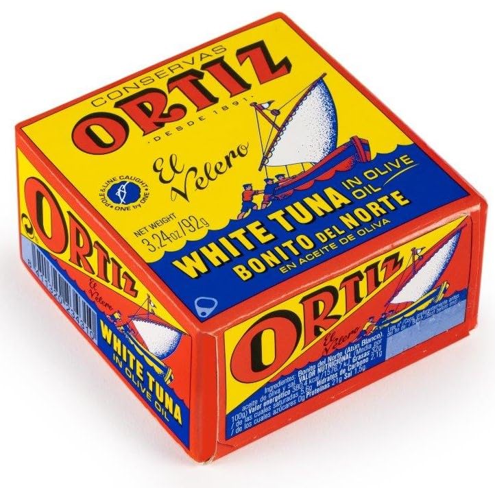 Premium Ortiz White Tuna in Olive Oil - Wild Caught Spanish Albacore, High Protein & Omega-3 Fatty Acids - Fresh Tender Slices for Salads, Pasta, Sandwiches & Tapas - No Mayo Needed - 3.24oz Cans (Pack of 10) - Perfect for Keto, Paleo & Mediterranean Diets