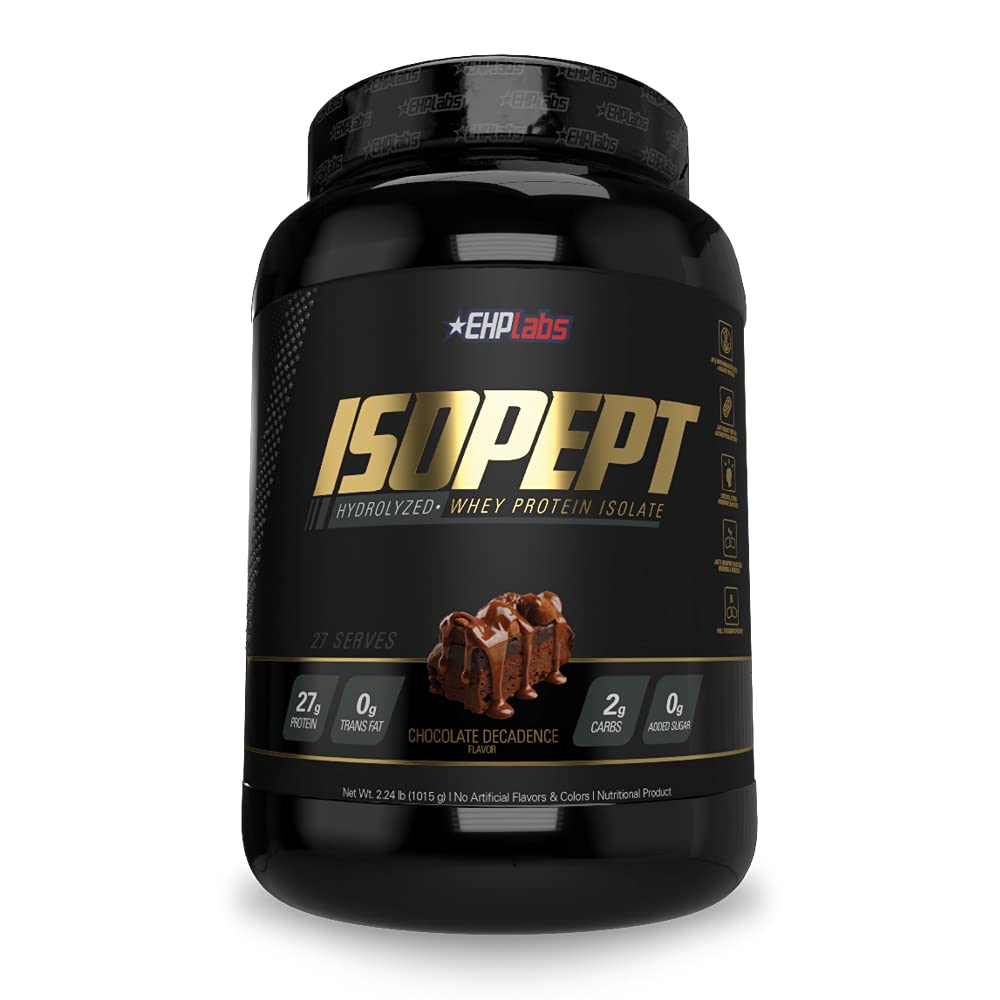 EHPlabs IsoPept Hydrolyzed Whey Protein Powder - 100% Whey Protein Isolate & Hydrolysate, 27g Protein per Serving, Non-GMO, Gluten Free, Fast Absorption for Post-Workout Recovery, Easy Digestion, Chocolate Decadence Flavor (27 Servings) | Ideal for Muscle Recovery, Weight Management & Fitness Enthusiasts