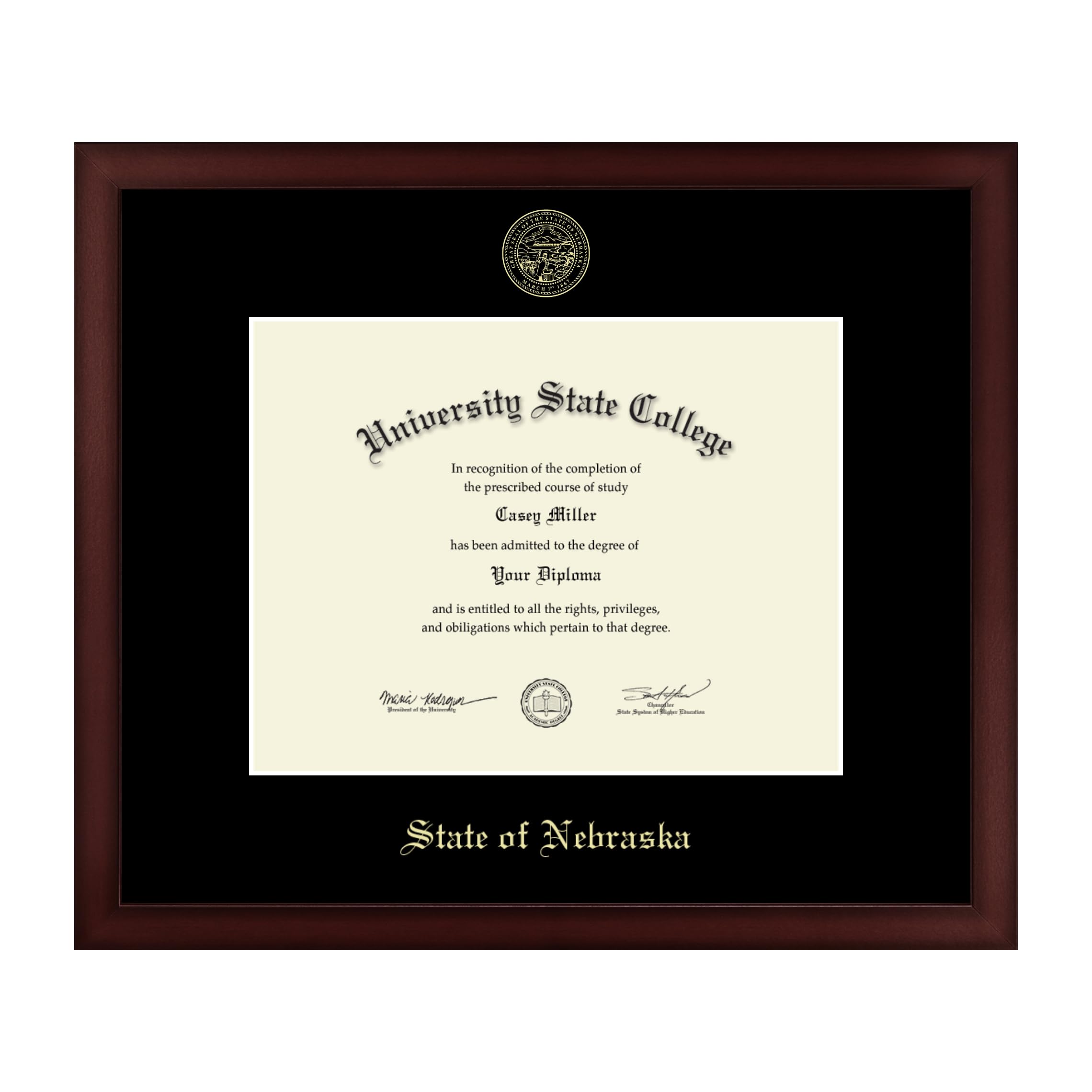 Nebraska Diploma Frame 11x8.5 Inches - Gold Embossed Cherry Wood Certificate Display with Black Mat - Perfect for Graduation, Office Awards & Home Decor