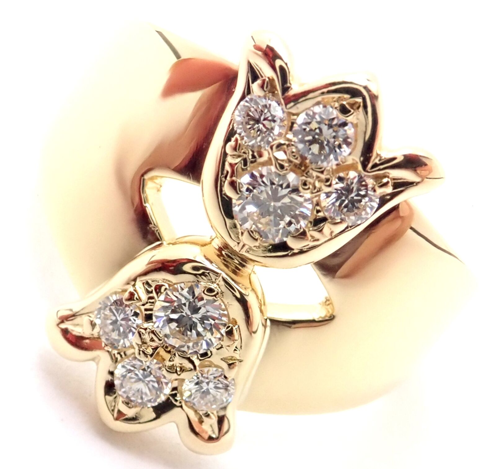 Authentic Christian Dior 18k Yellow Gold Diamond Flower Tulip Band Ring - Vintage Luxury Jewelry for Women, Perfect for Weddings, Anniversaries & Special Occasions