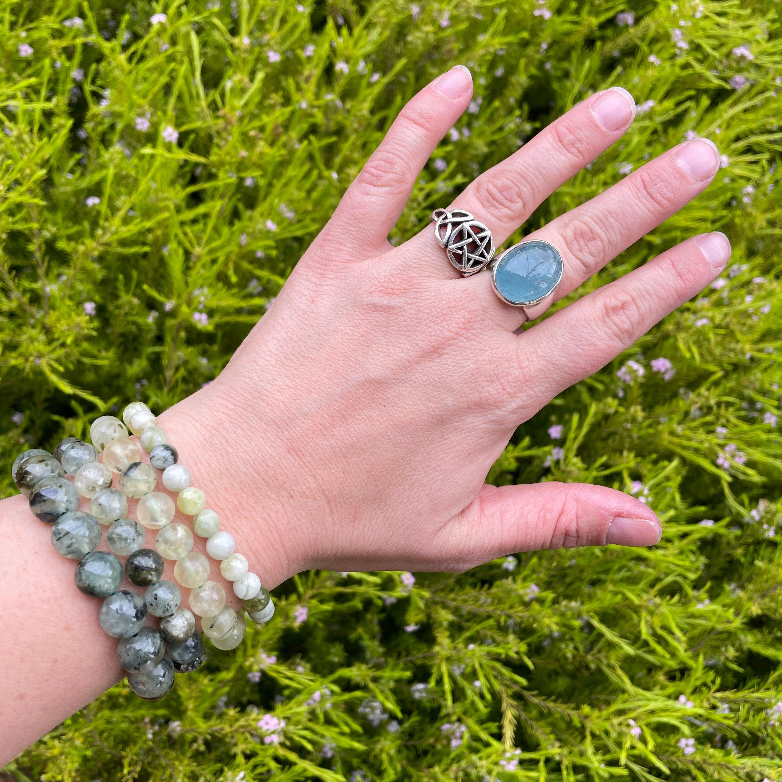 Natural Prehnite and Epidote Gemstone Bracelet for Women - Healing Crystal Jewelry for Meditation, Energy Balancing & Spiritual Wellness