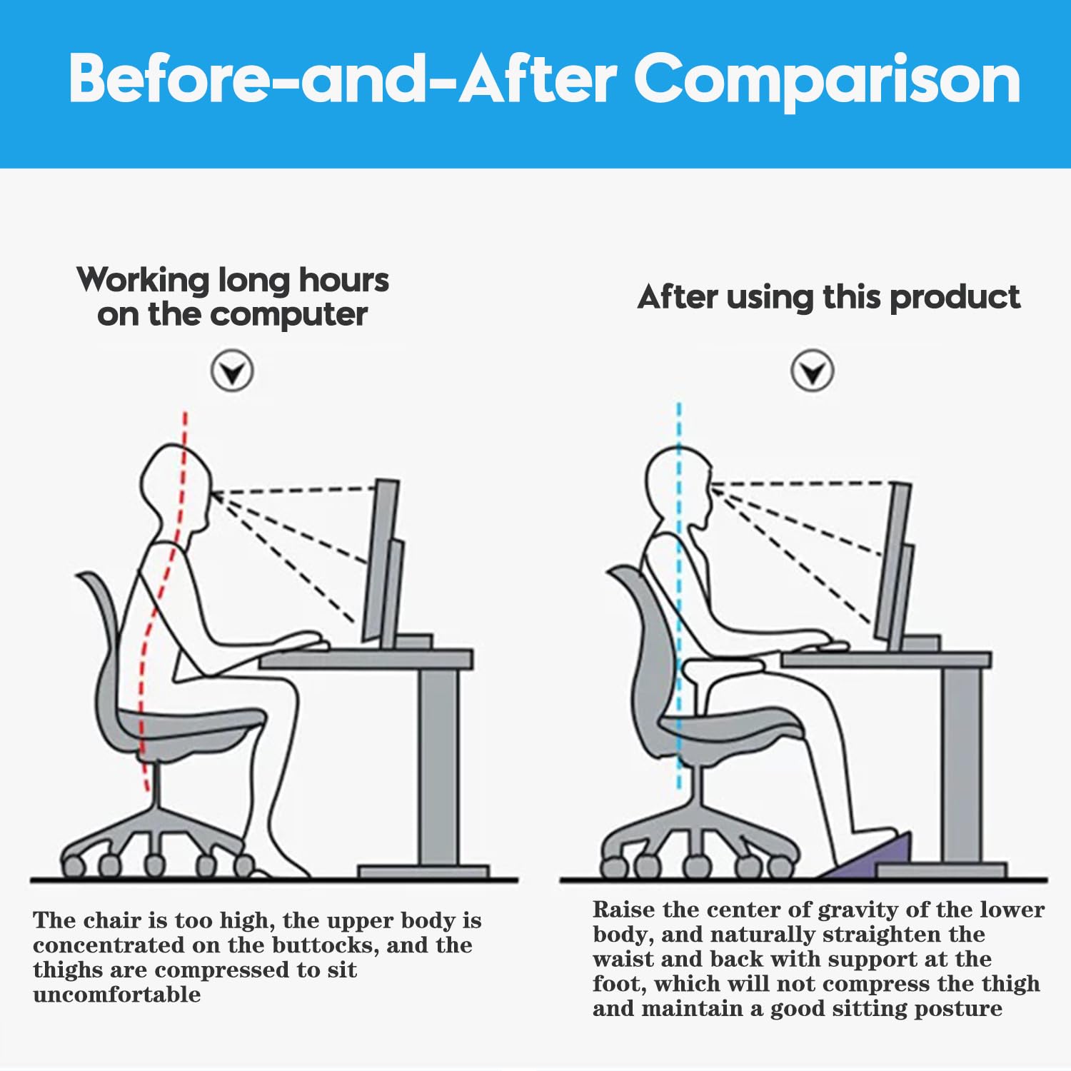 Ergonomic Under Desk Footrest with Massage Rollers - Adjustable Office Foot Stool for Pain Relief & Improved Posture - Detachable Black Design for Home & Office Workspaces - Perfect for Long Hours of Sitting at Computer Desks