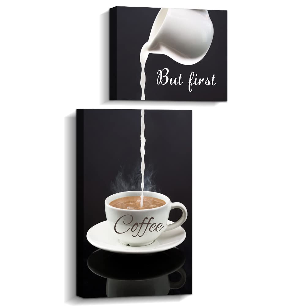 Pinetree Art Coffee Bar Wall Decor - But First Coffee Sign - Modern Kitchen Canvas Wall Art for Home & Dining Room - Perfect for Coffee Lovers & Home Décor