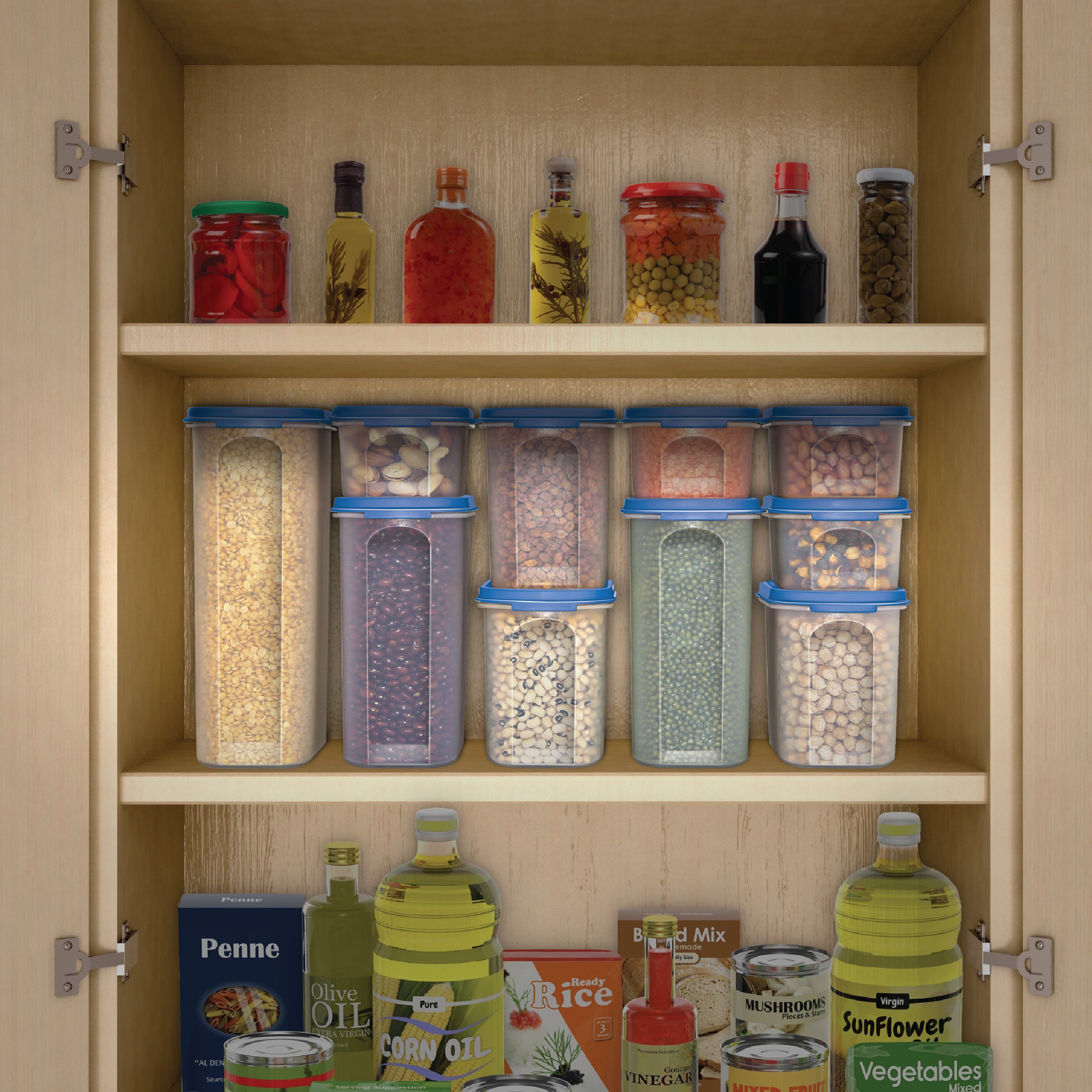 MILTON 10-Piece Airtight Food Storage Containers Set - BPA Free Clear Frosted Plastic with Lids - Stackable Space-Saving Modular Design for Kitchen Pantry Organization - Perfect for Dry Foods, Cereal, Flour, Sugar & Baking Ingredients Storage
