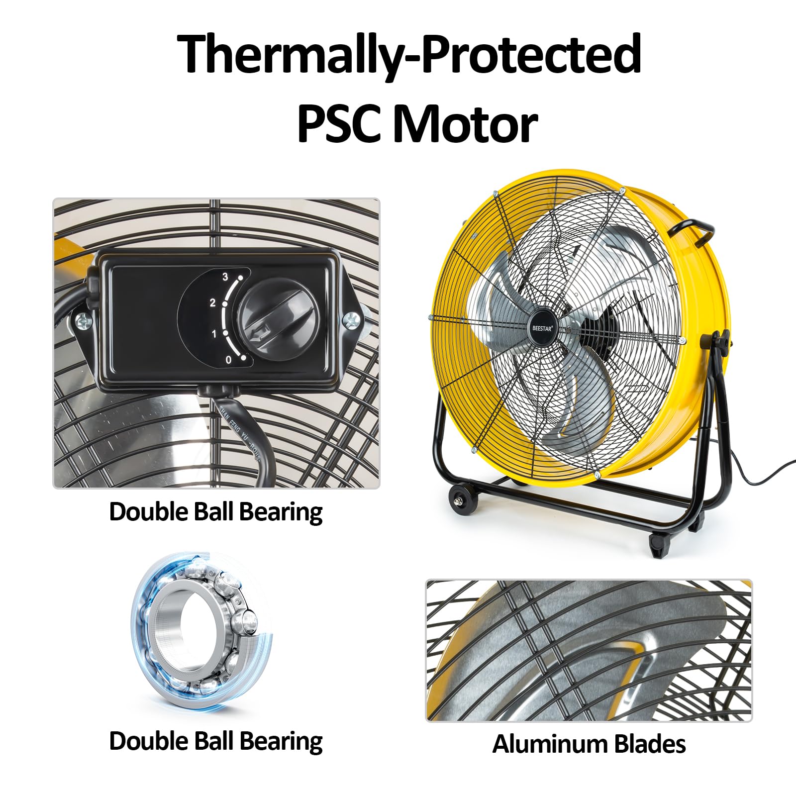 BEESTAR 24 Inch Industrial Drum Fan - High Velocity Heavy Duty Metal Fan 8800 CFM, 3 Speed Settings, 360° Tilt, 1/3 HP Motor - Large Cooling Fan for Garage, Warehouse, Greenhouse, Workshop, Basement & Commercial Use (24 INCH) - Perfect for Air Circulation, Ventilation & Cooling in Hot Environments