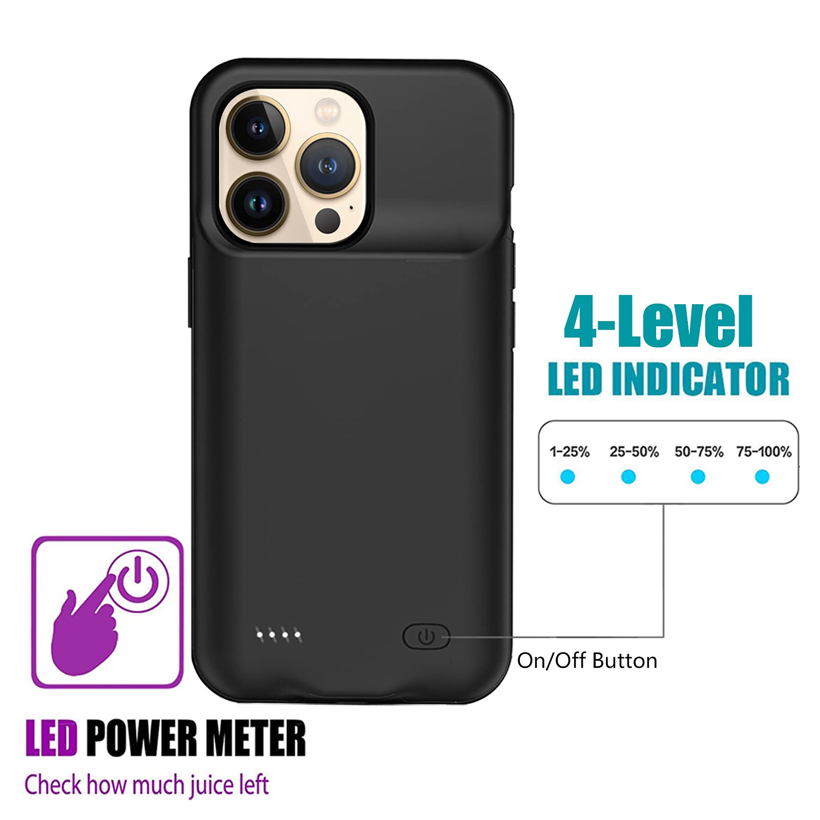 8500mAh Battery Case for iPhone 13 Pro Max - Extended Rechargeable Charging Case | Protective Power Bank with CarPlay Support | Perfect for Travel, Work & Outdoor Activities (Black, 6.7 inch)