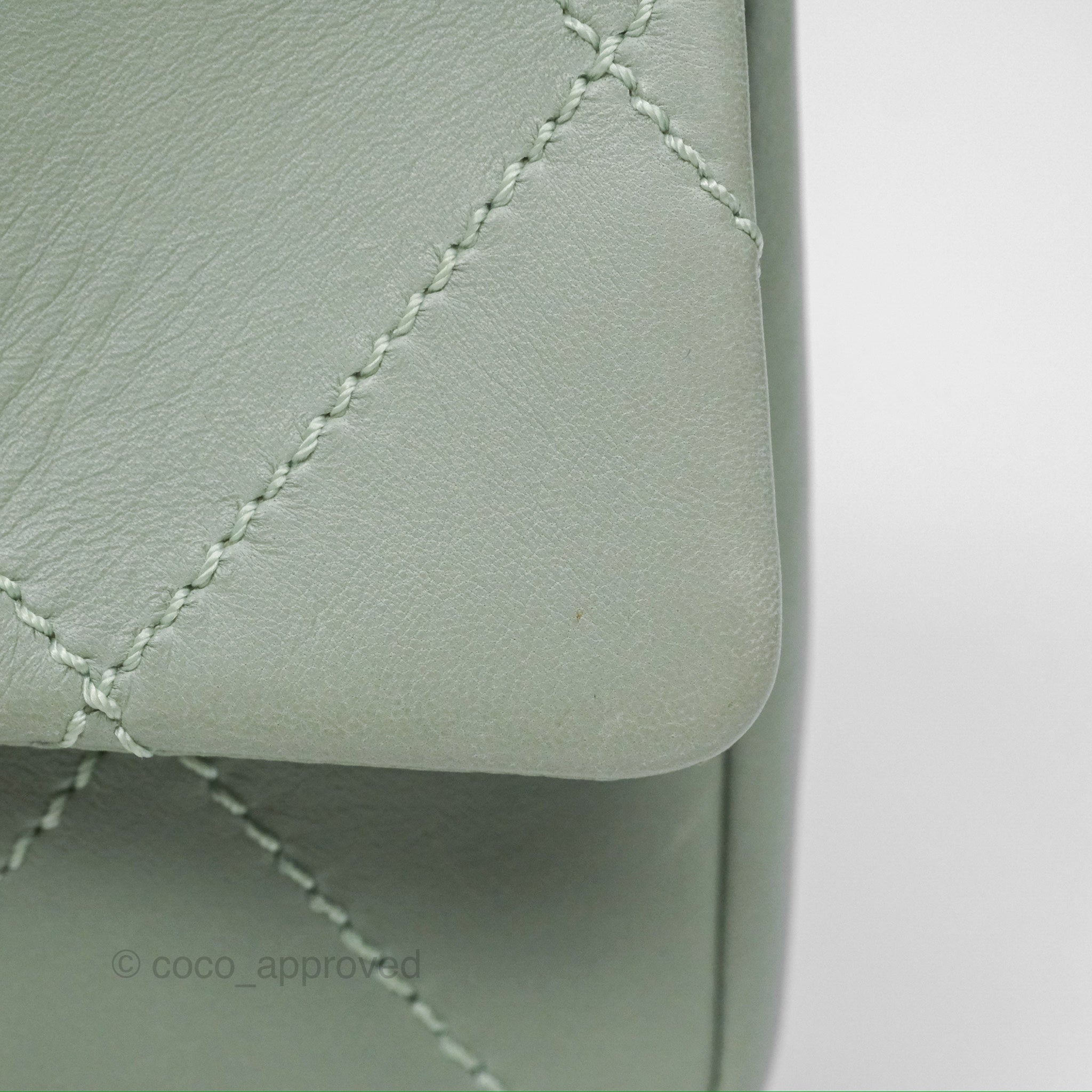 Chanel CC East West Flap Bag Genuine Lambskin Leather Mint Green with Silver Hardware - Luxury Crossbody Purse for Women, Perfect for Date Night & Special Occasions