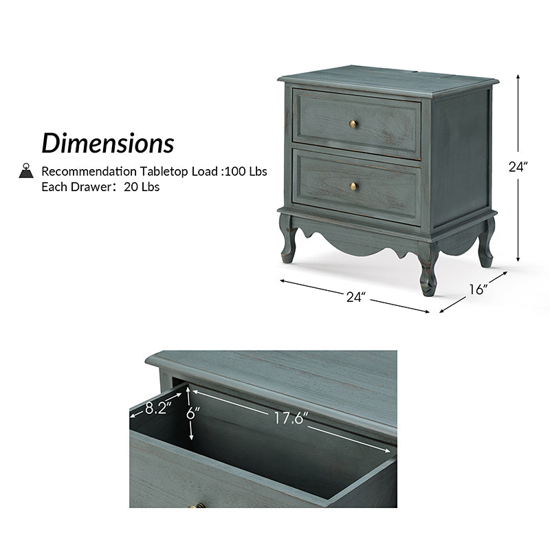 Galatea 24 Inch Tall 2-Drawer Nightstand Chest - Modern Bedside Table with Optional Styles for Bedroom, Living Room, or Office Storage