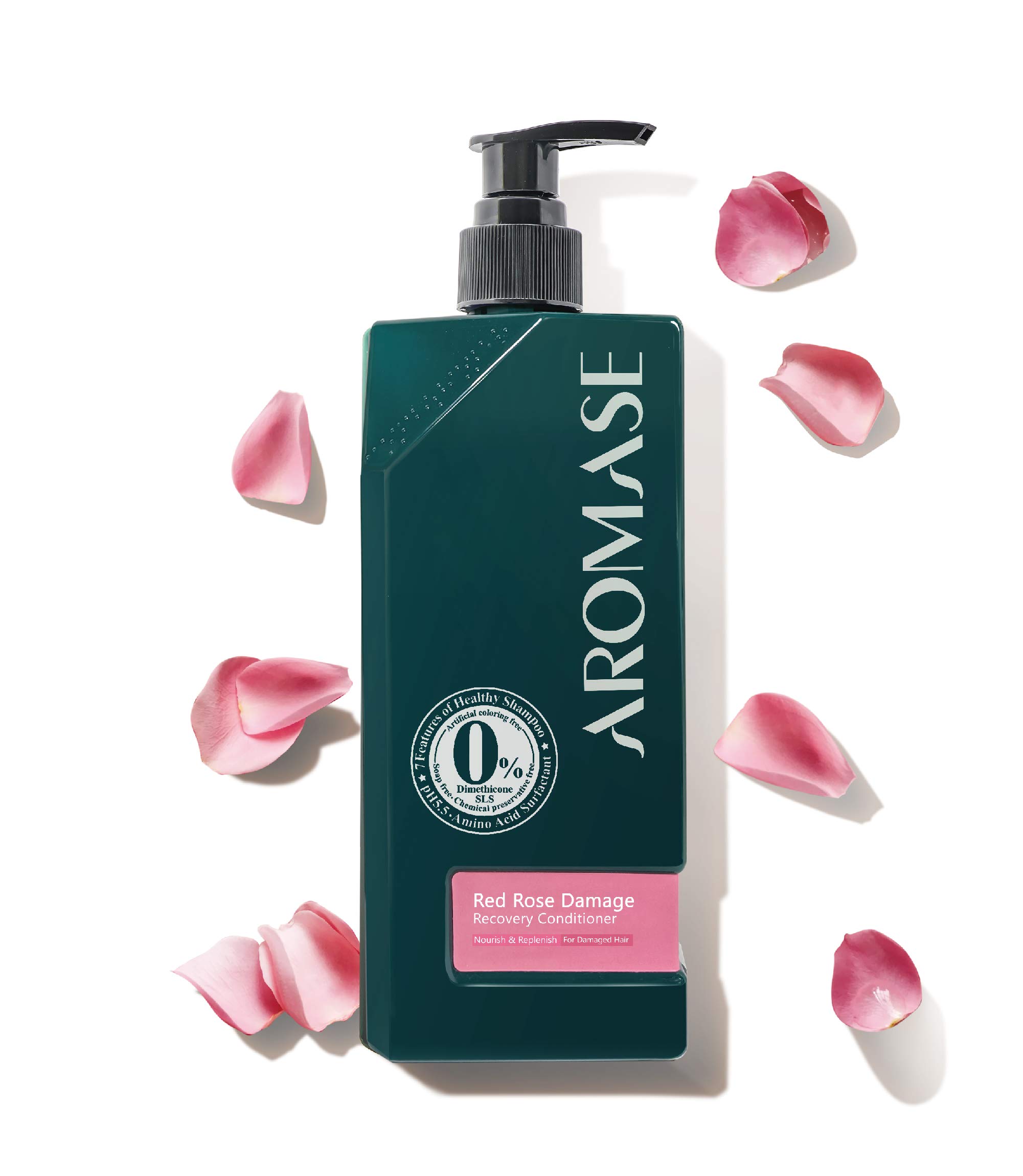 Aromase Red Rose Damage Recovery Conditioner with Damask Rose Oil & Jojoba Oil - Detangles Frizzy Hair, Deep Hydrates & Strengthens Hair with Linolenic Acid - Clean Rinse Formula for Dry, Damaged Hair - Perfect for Daily Use & Post-Coloring Treatment