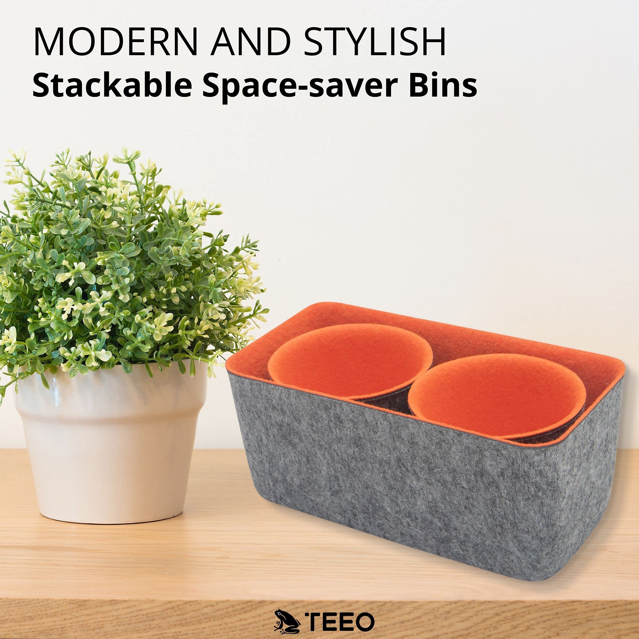 Teeo Desk Organizer Set - 3-Pack Orange Drawer Dividers & Catch All Trays for Nursery, Dresser, Home Office & Bedroom Organization - Perfect for Cosmetics, Baby Items & Workspace Storage