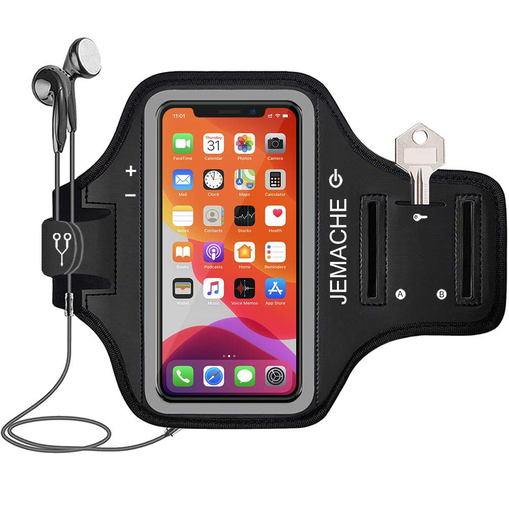 JEMACHE iPhone 16 15 Pro Armband - Adjustable Running Armband for iPhone 16/15/14/13/12 Pro - Secure Fit for Gym Workouts, Jogging & Outdoor Activities (Black) - Perfect for Fitness Tracking, Running & Sports