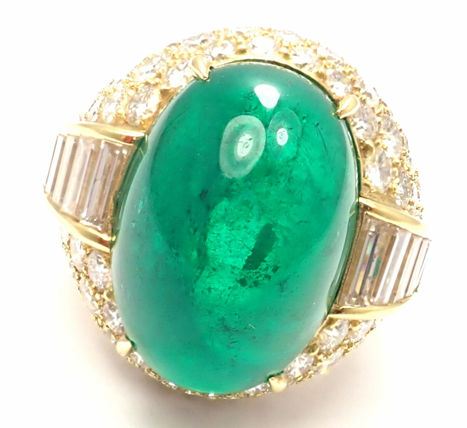 Authentic David Webb 18K Yellow Gold Diamond & Colombian Emerald Ring - AGL Certified Luxury Jewelry for Weddings, Anniversaries & Special Occasions