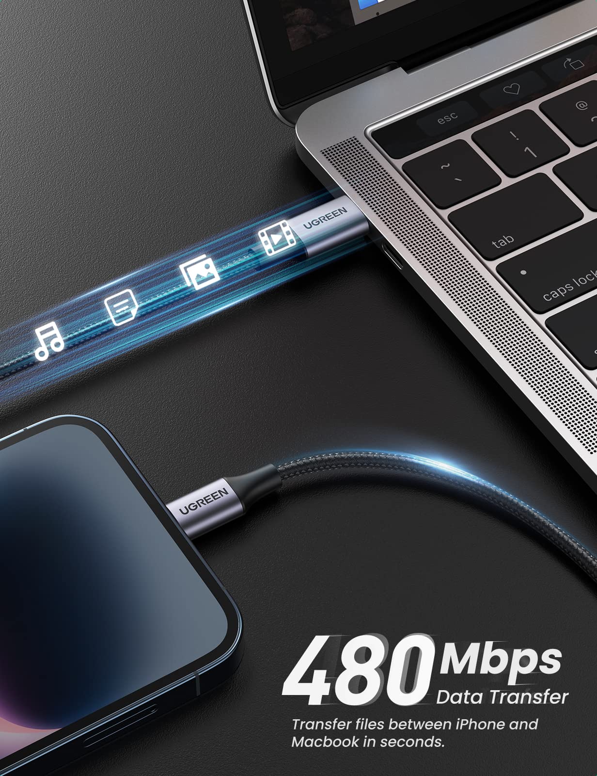 UGREEN 10FT USB C to Lightning Cable MFi Certified - Fast Charging & Sync Compatible with iPhone 14/13/12/11/X/8, iPad, AirPods Pro | Durable Nylon Braided for Home, Office & Travel Use