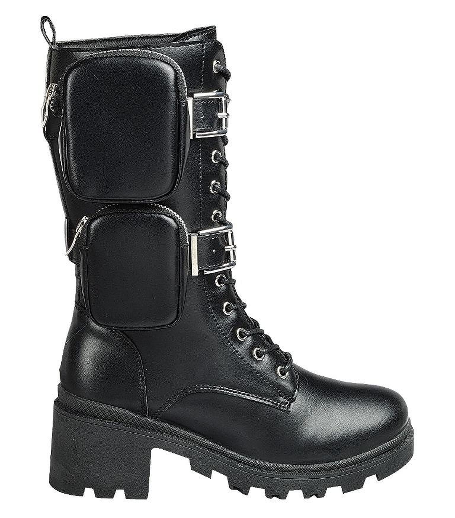 Women's Chunky Heel Combat Boots - Mid Calf Platform Booties with Block Heels for Everyday Wear, Street Style & Fall Fashion