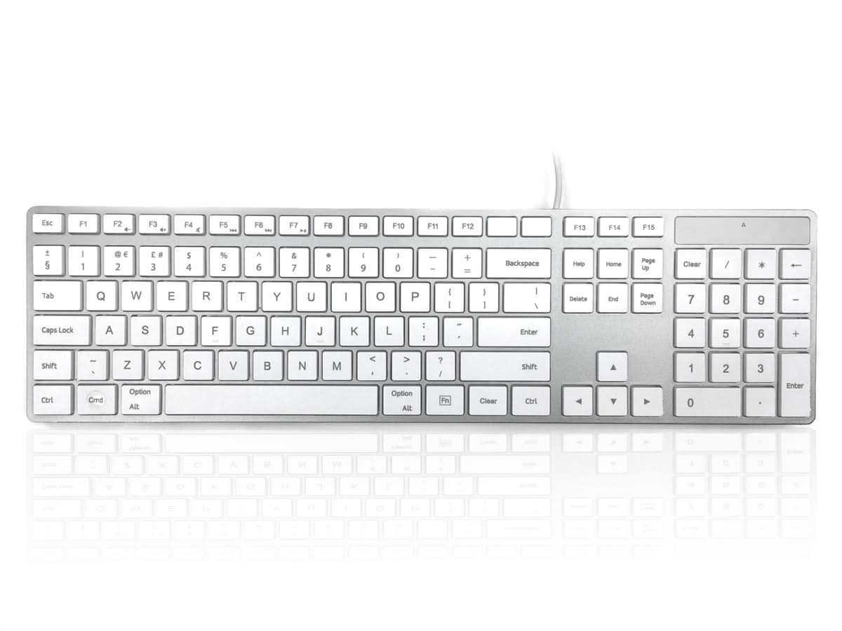 Accuratus 301 Mac Keyboard - Universal USB QWERTY UK English Layout - Silver & White Design for MacBook, iMac, Mac Mini - Perfect for Home Office, Gaming & Programming