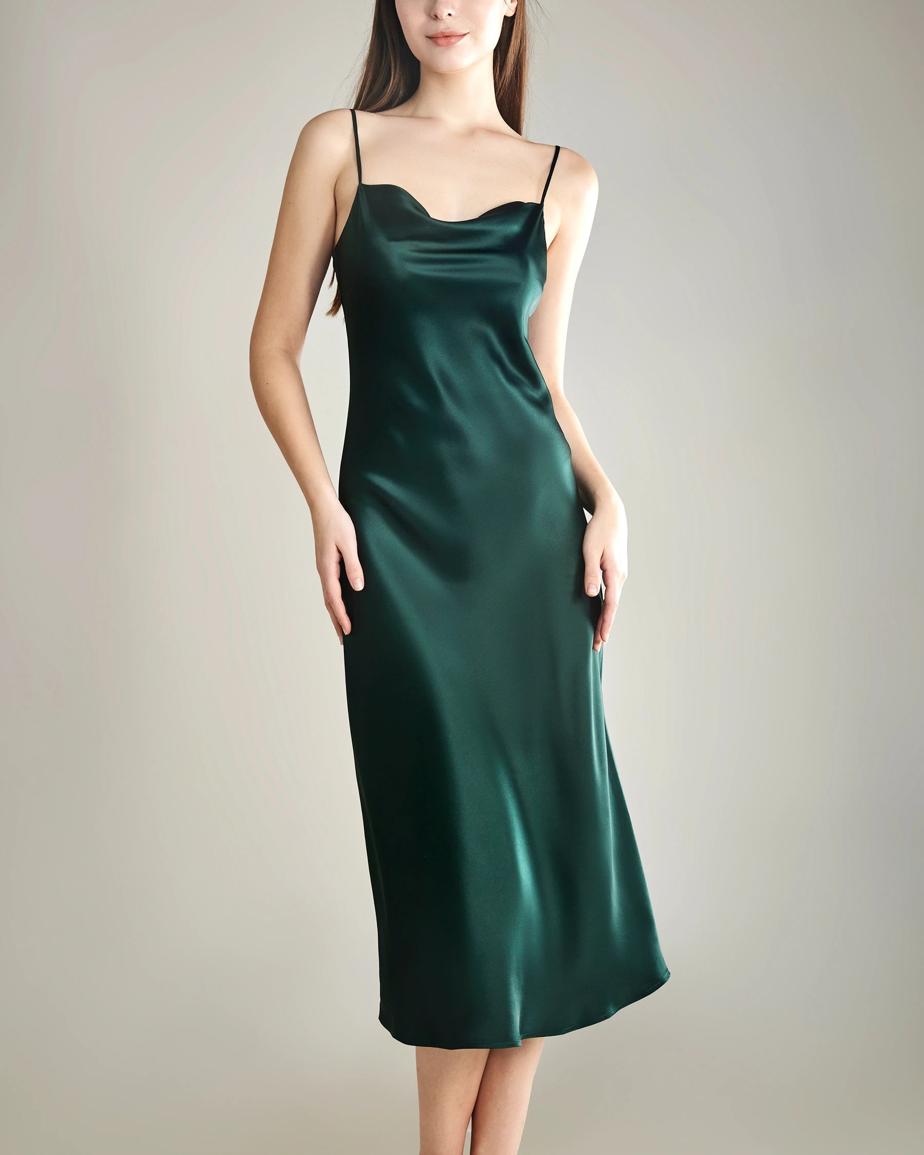 Elegant Silk Dress with Light Cowl Neckline - Women's Formal & Evening Gown for Parties, Weddings & Special Occasions