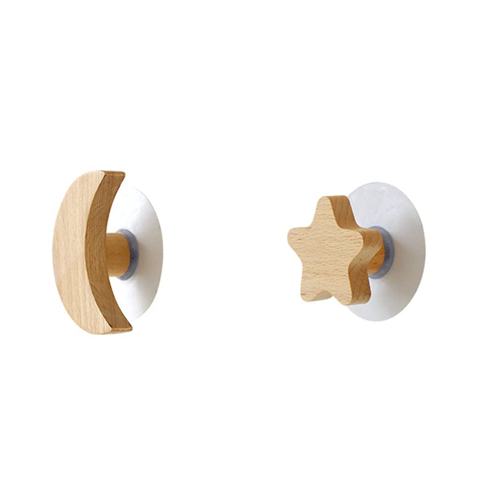 2Pcs Wooden Wall Hooks - Moon & Star Shaped Coat Hangers for Keys, Hats, Scarves & Clothes | Decorative Wall Mount Hooks for Door, Kitchen, Bathroom & Balcony Organization | Perfect for Home, Office & Entryway Storage