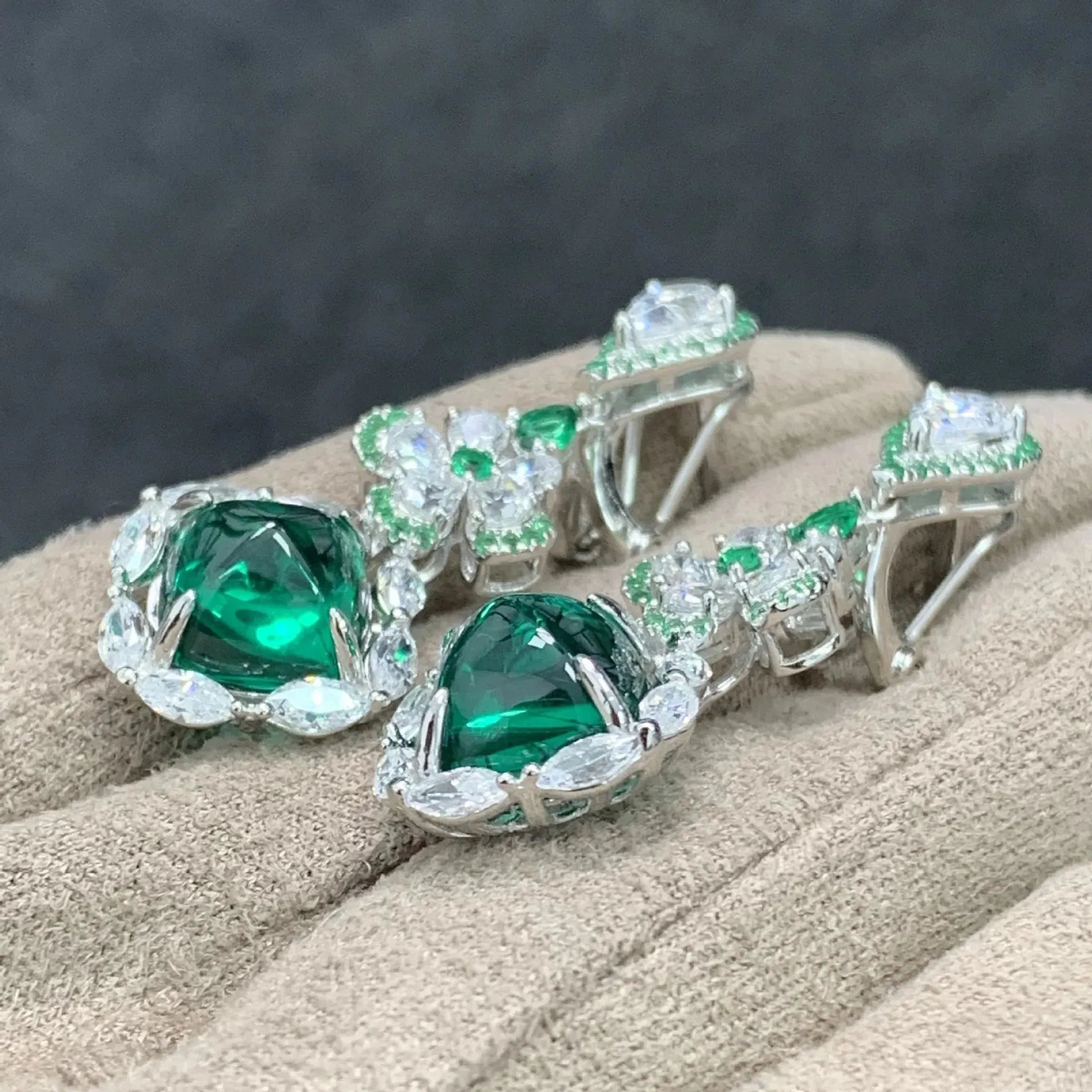 925 Sterling Silver Emerald Drop Dangle Earrings with High Carbon Diamonds - Anniversary Gift Fine Jewelry for Women - Elegant for Parties, Weddings & Special Occasions