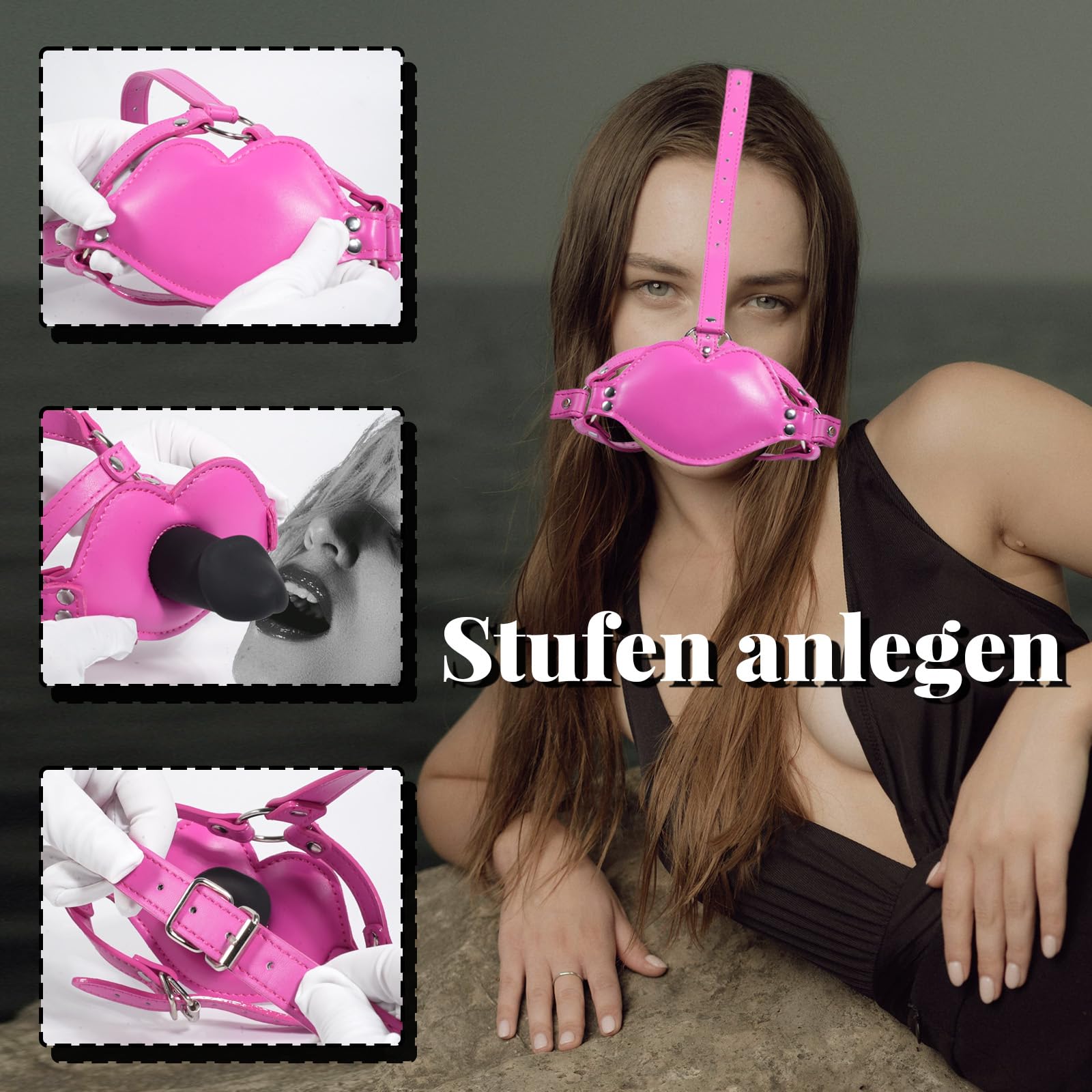 Adjustable Leather Bondage Gag with Silicone Dildo - Pink Erotic Sex Toy for BDSM, Fetish Play, Couples & Adults - Perfect for Roleplay, Spice Up Intimacy & Sensual Exploration