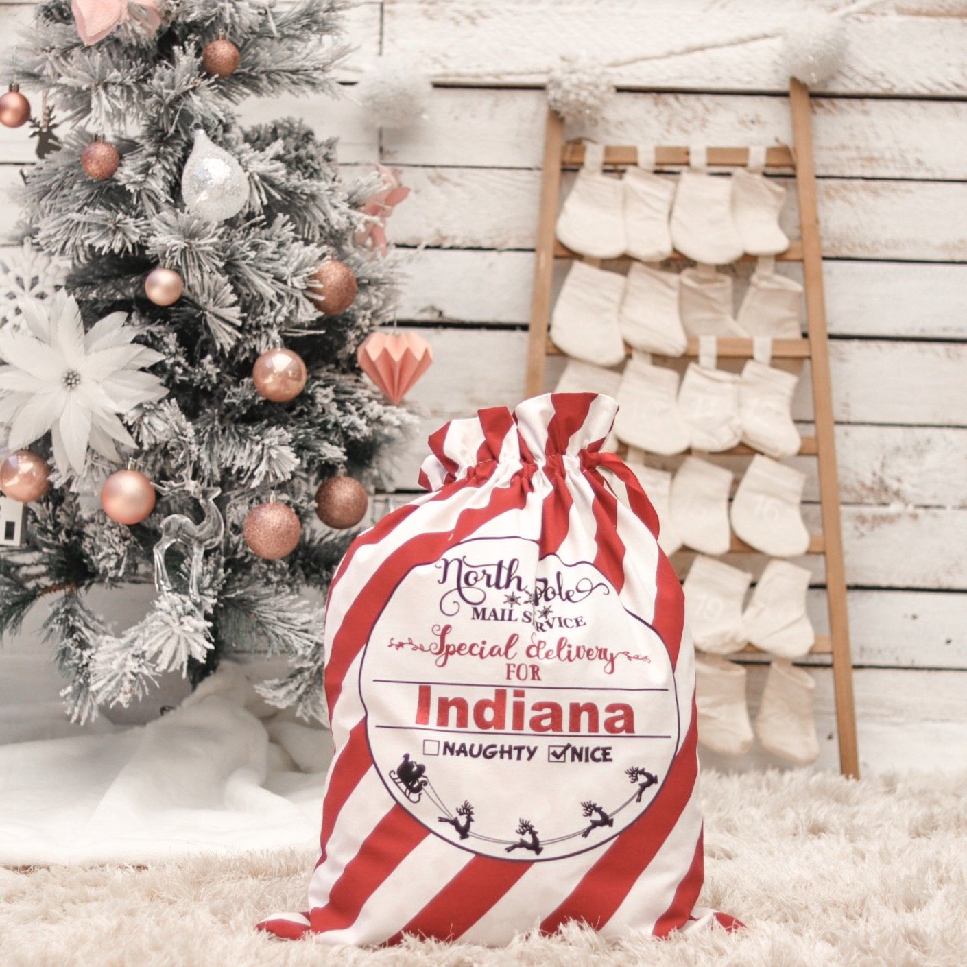 Personalized Santa Sack with Custom Name - Durable Vinyl Christmas Gift Bag for Holiday Presents, Stocking Stuffers & Festive Decor