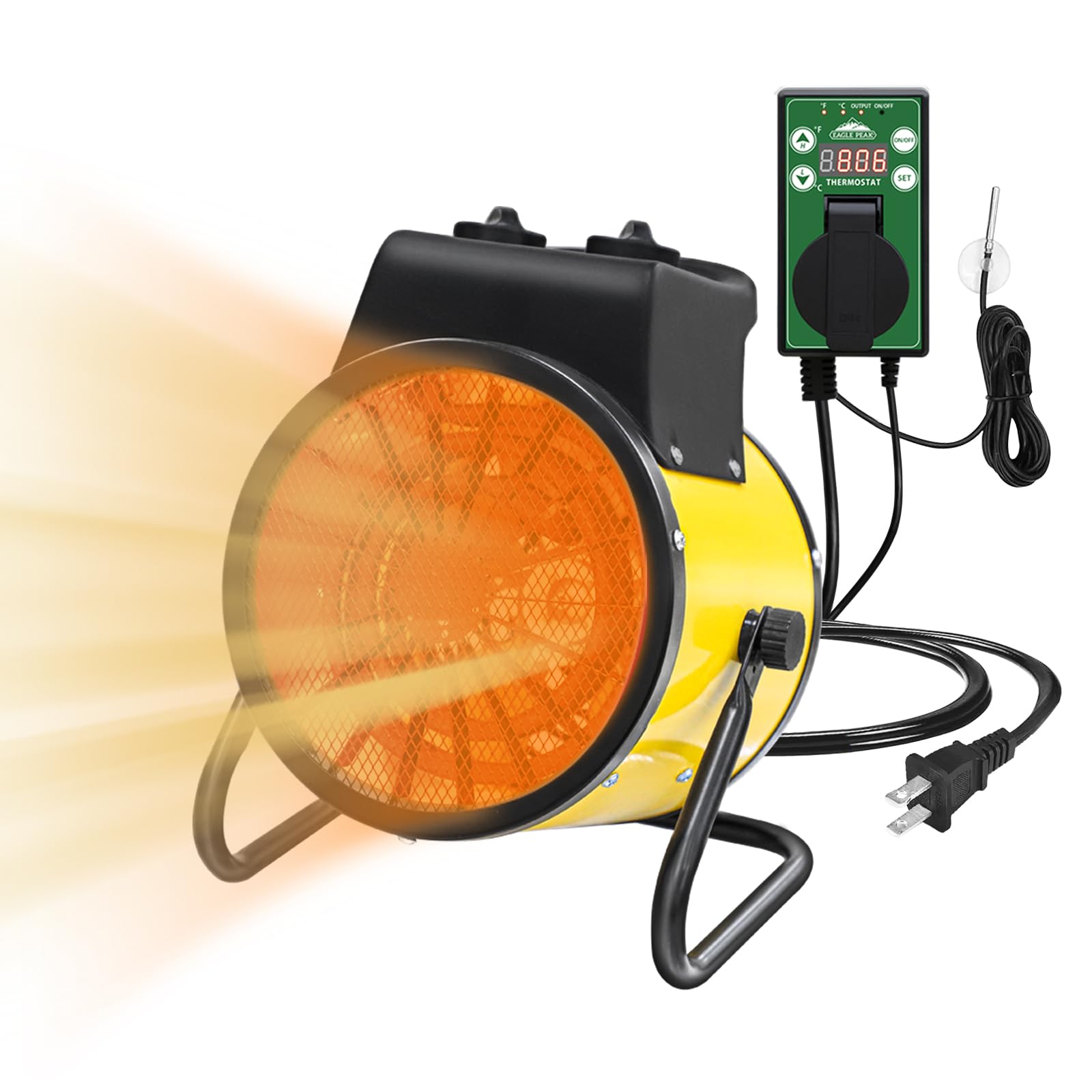 EAGLE PEAK 1500W Electric Outdoor Heater with Adjustable Thermostat - IPX4 Water Resistant, Overheat Protection - Perfect for Greenhouse, Grow Tent, Garage, RV, Patio & Camping - Radiant Heating Technology (Yellow)