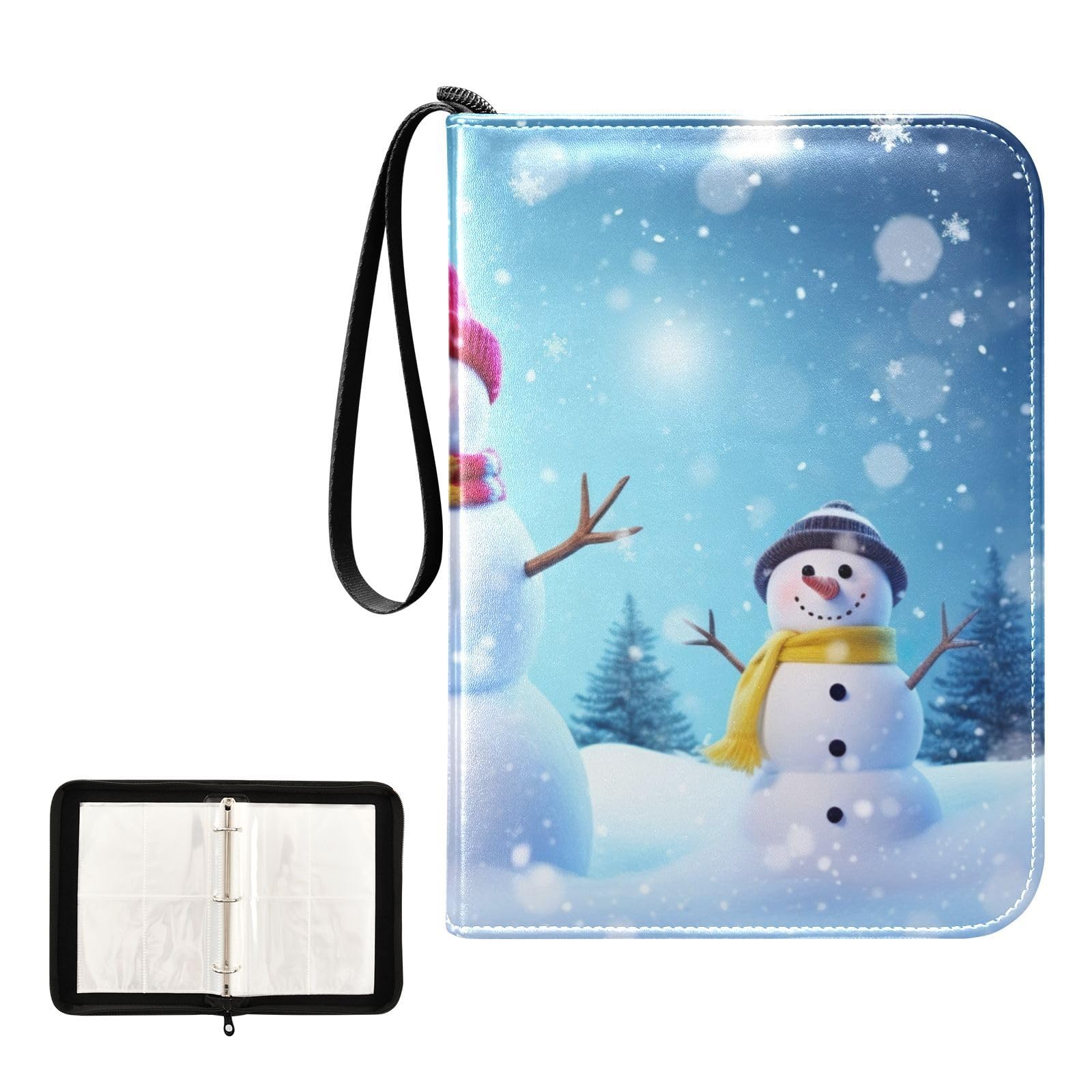 Winter Snowman Christmas Stars 4-Pocket Trading Card Binder Book with 50 Sleeves - Holds 400 Cards, 3-Ring Loading Card Album for Collectors (Perfect for Holiday Gifts, Card Trading & Storage for Boys & Girls)