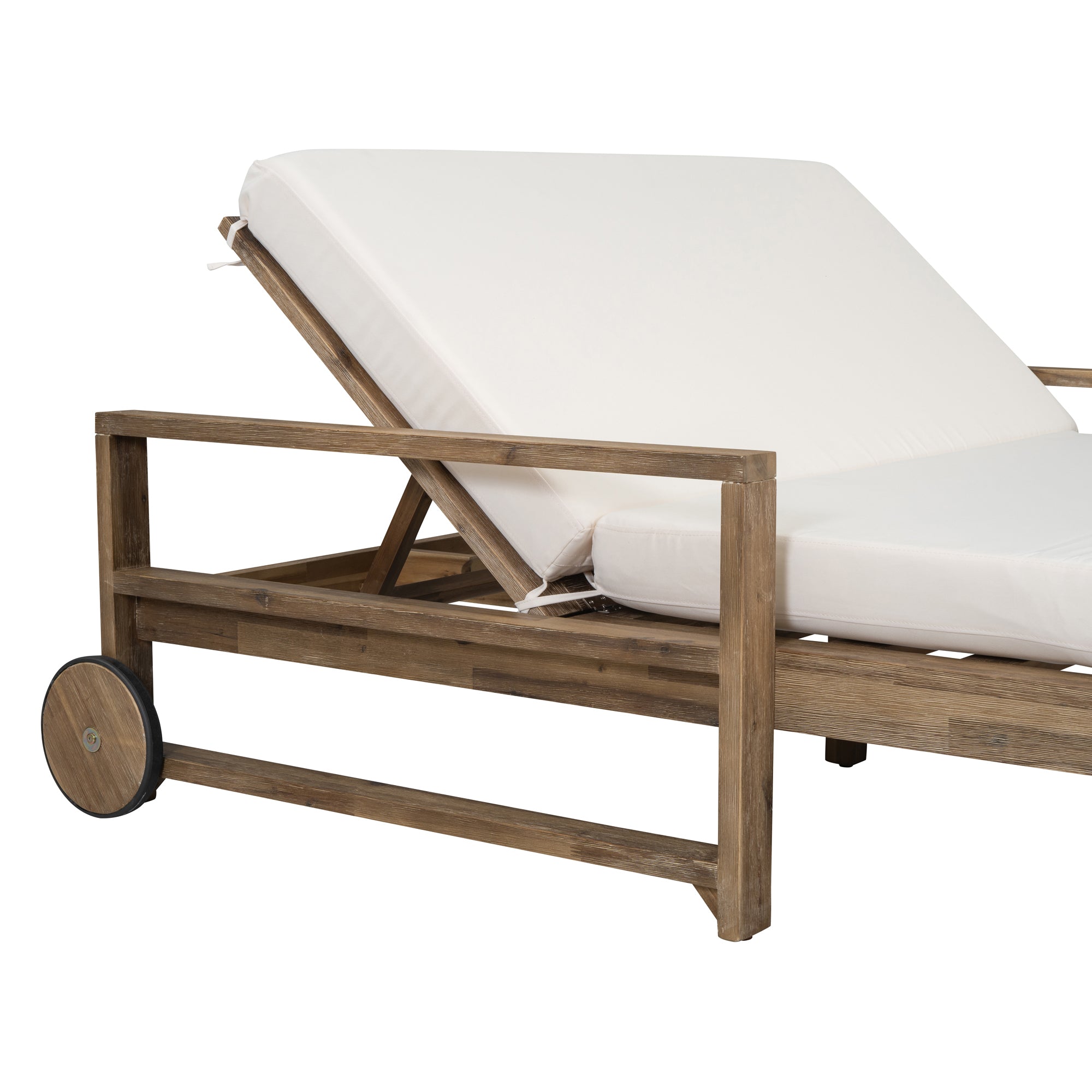 Farmhouse Style Wooden Outdoor Sunbed - 2 Person Daybed for Poolside, Garden & Backyard - Beige Patio Lounge Chair for Relaxing in Sun or Shade