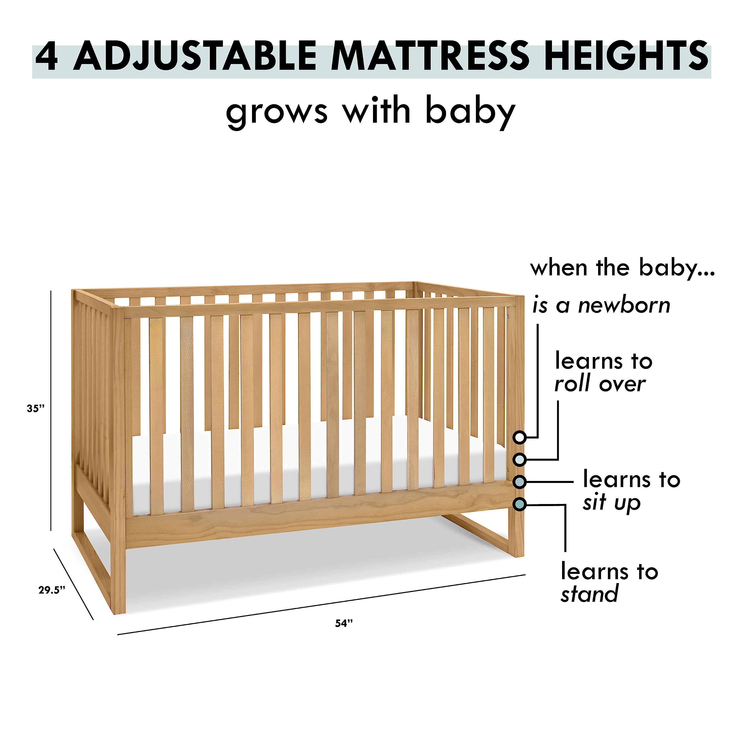 daVinci Hunter 3-in-1 Convertible Baby Crib to Toddler Bed & Daybed - GREENGUARD Gold Certified Non-Toxic Wood Crib - 4 Adjustable Heights, Easy Assembly - Honey Brown Finish for Nursery & Kids Room