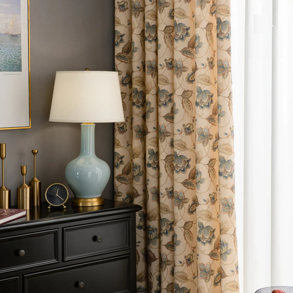 French Country Floral Blackout Curtains - Custom Room Darkening Window Drapes for Bedroom & Living Room - Elegant Home Decor with Light Blocking Feature