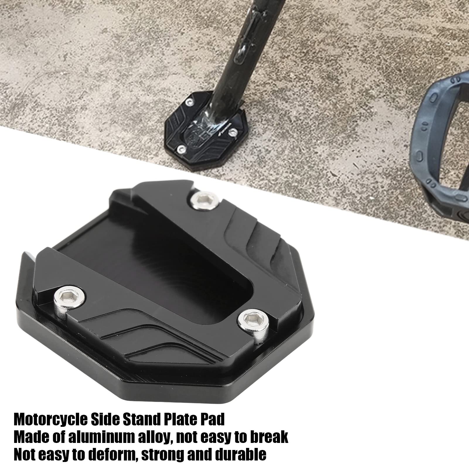 Universal Motorcycle Kickstand Plate - High Strength Aluminium Alloy Side Stand Pad with Hex Wrench for Secure Parking