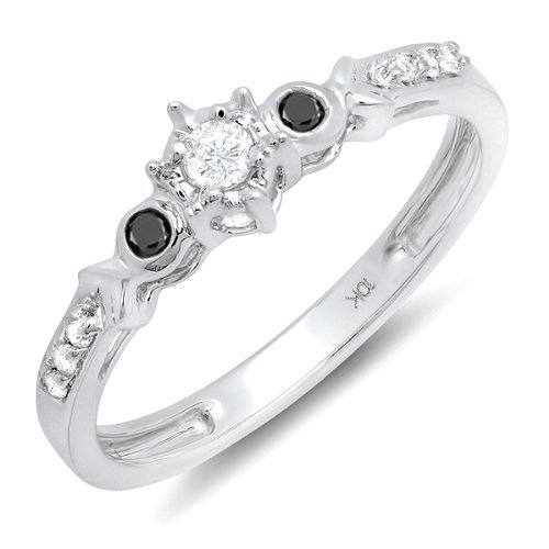 Dazzlingrock 10k White Gold Round Black & White Diamond Women's Engagement Promise Ring - 0.20 CTTW (1/5 CT) for Wedding, Proposal, Anniversary & Special Occasions