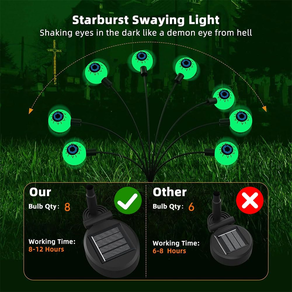 32 LED Solar Garden Lights 4 Pack - Solar Swaying Firefly Lights for Outdoor Decor, Patio Pathway, Yard, Lawn, Landscape Lighting (Green Bulbs)
