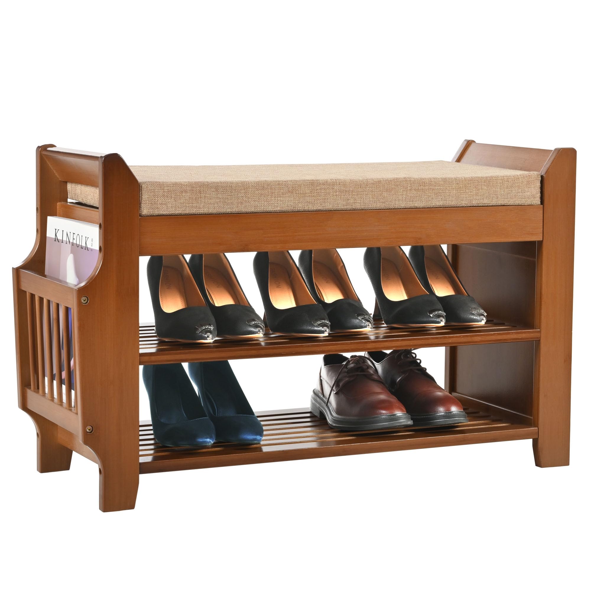 2 Tier Bamboo Shoe Rack Bench with Storage - Entryway Shoe Organizer for Hallway, Living Room & Bedroom - Space Saving Shoe Storage Solution for Home & Apartment