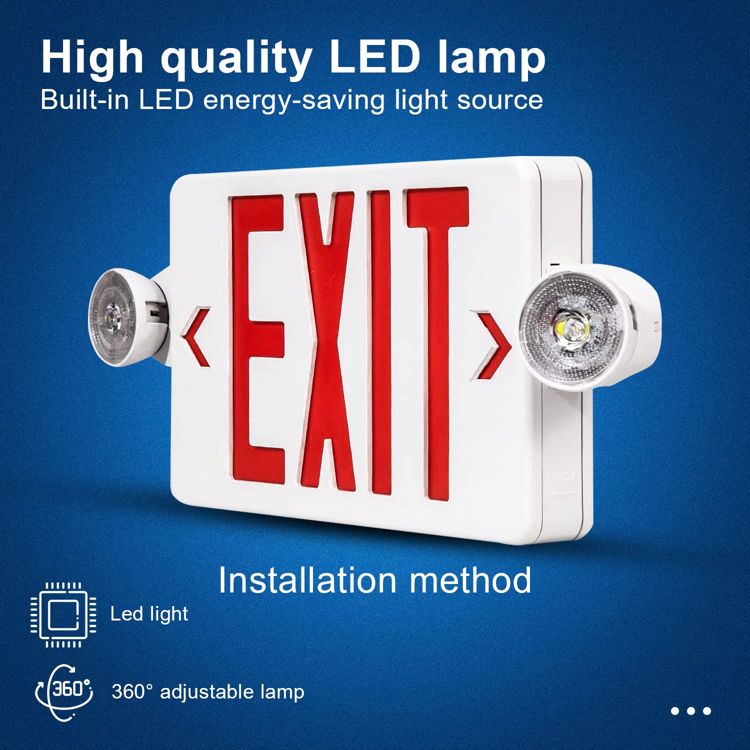 UL Listed LED Exit Sign with Emergency Lights & Battery Backup - 6-Pack Commercial Grade Red Exit Lighting, 120-277V AC, Fire Resistant with Two Adjustable Heads - Perfect for Offices, Warehouses, Schools & Public Buildings