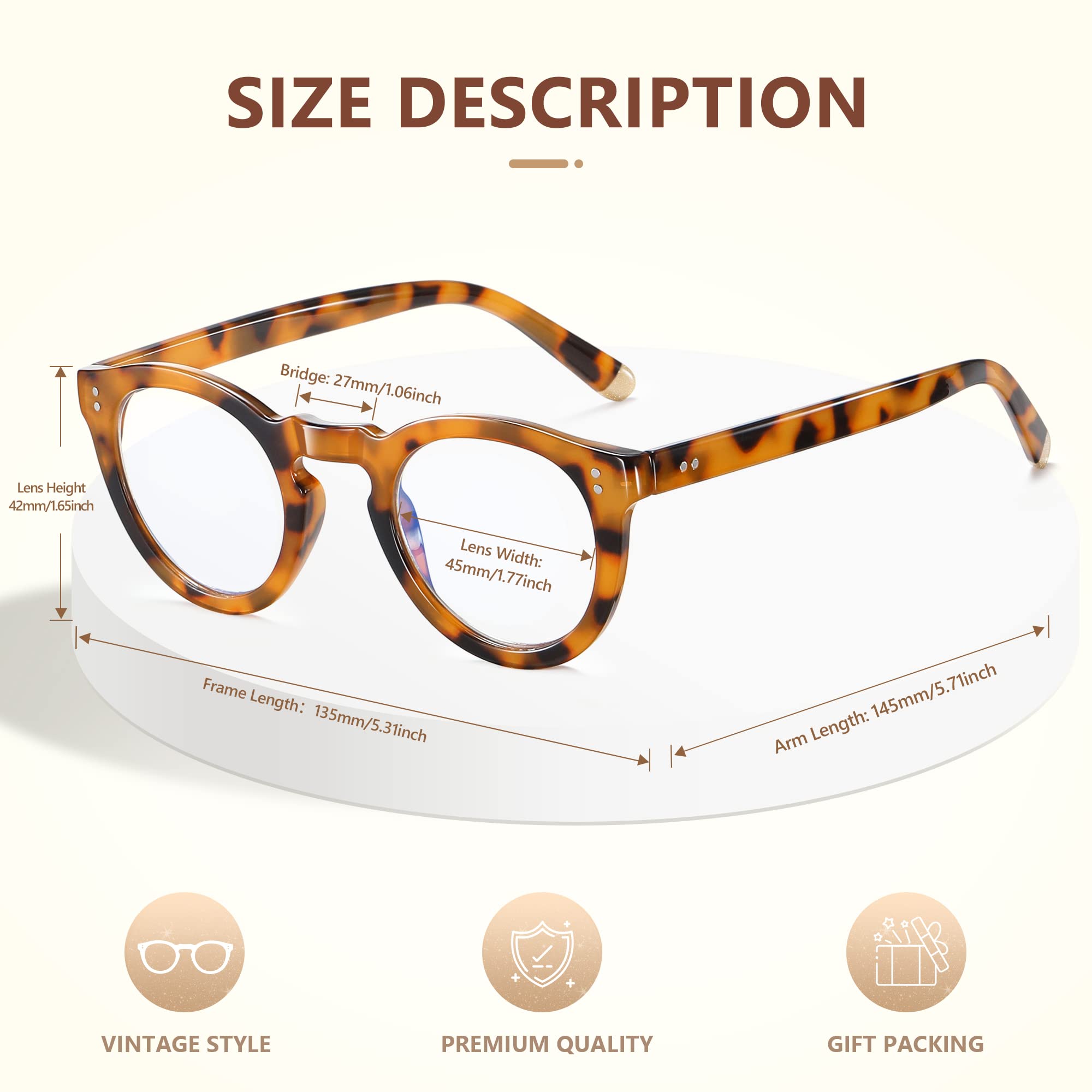 Blue Light Blocking Reading Glasses for Women - Retro Round Anti UV Computer Eyeglasses with Clear Lenses (Clara Style) - Perfect for Reading, Working on Screens & Nighttime Eye Protection