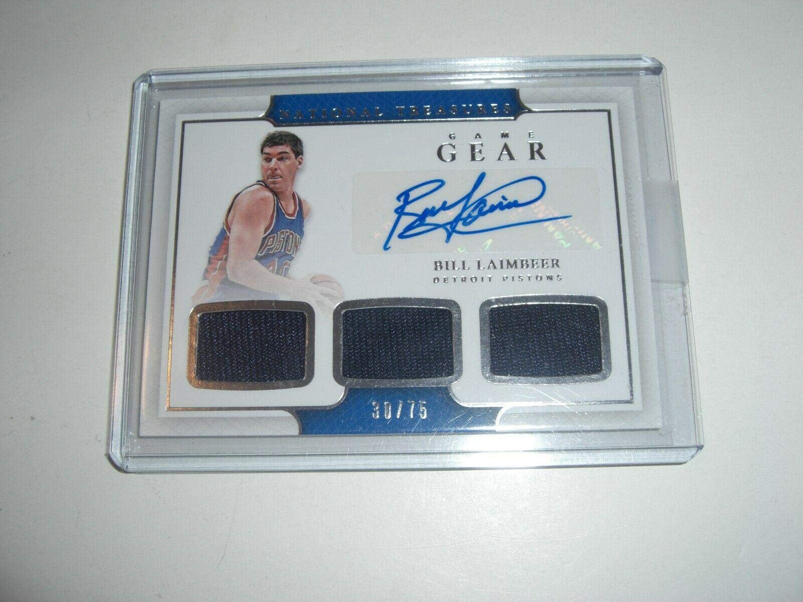 Bill Laimbeer Autographed NBA Jersey Card - National Treasures Game Used Triple Jersey Auto 30/75 - Rare Basketball Memorabilia for Collectors & Fans - Perfect for Sports Collections, Man Cave Decor, and Investment