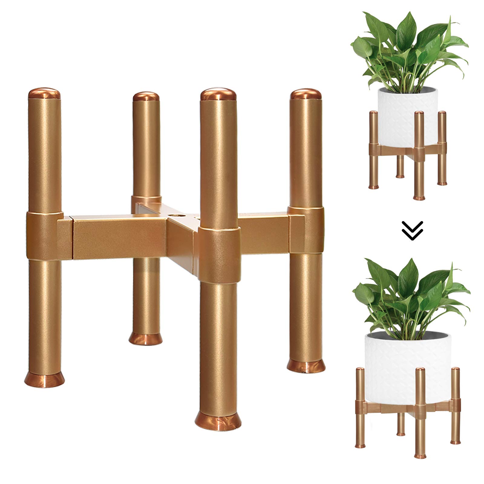 Adjustable Plant Stand Indoor Outdoor - Modern Flower Pot Holder Display Rack for Potted Plants (7-10.8 inch Width, Gold) - Perfect for Living Room, Patio, Garden Decor & Plant Lovers Gift