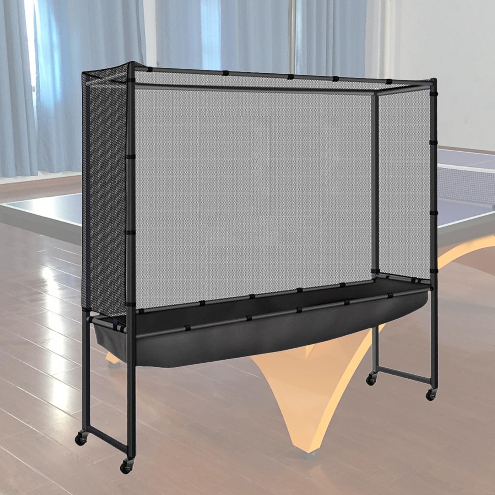 Portable Table Tennis Ball Net with Wheels - Indoor Ping Pong Ball Collector & Recycle Catcher for Adults - Perfect for Training, Practice & Game Cleanup