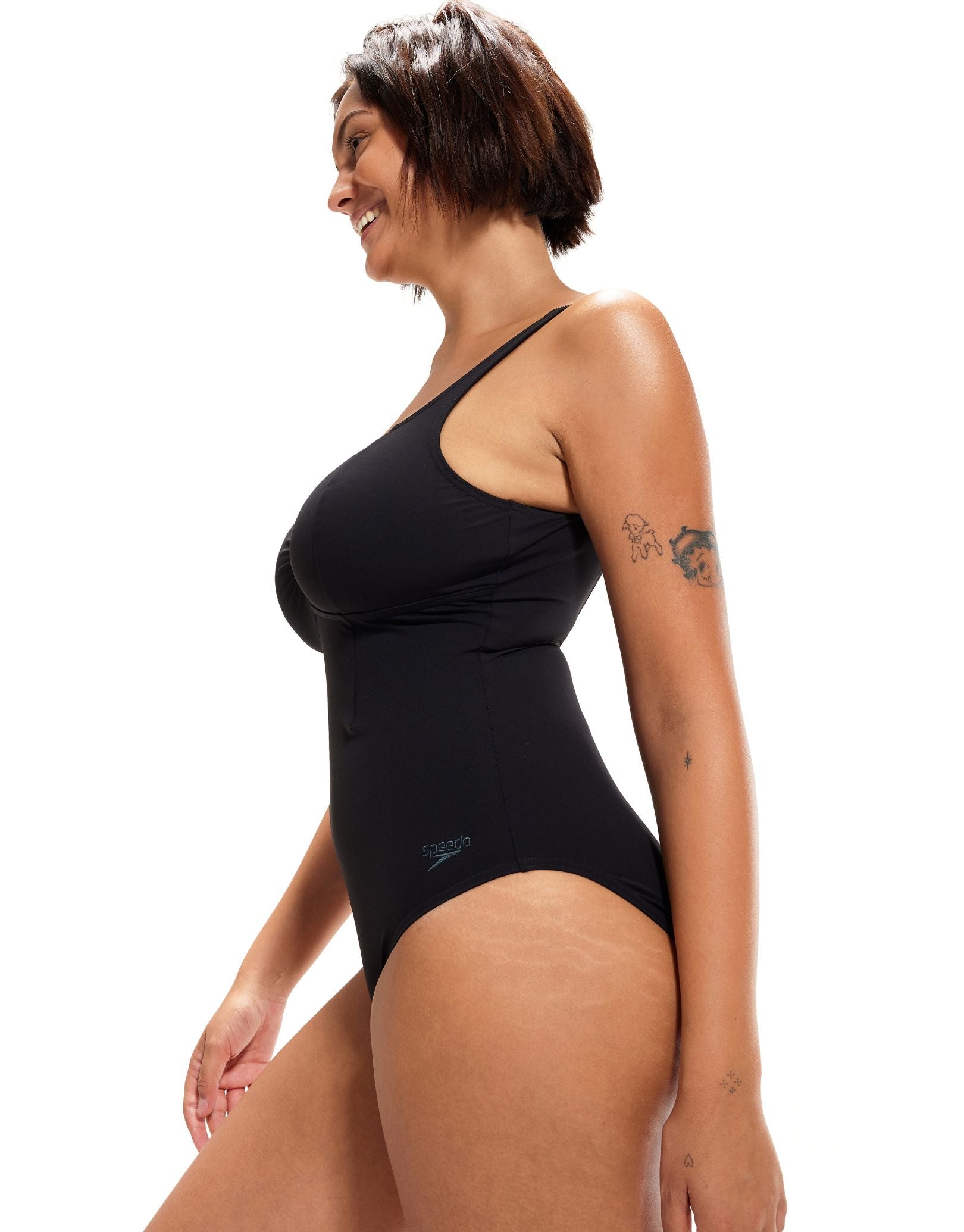 Speedo Shaping AquaNite Swimsuit for Women - Black High Waist Tummy Control One Piece Bathing Suit | Perfect for Swimming, Water Aerobics & Beach Vacations