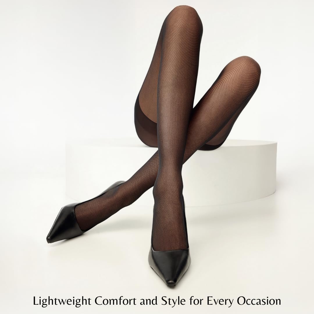 PENTI Women's Tulle Pantyhose - 15 Denier Sheer Tights with Fishnet Design | Comfortable & Durable Black Nylon Stockings | Perfect for Parties, Date Nights & Formal Occasions