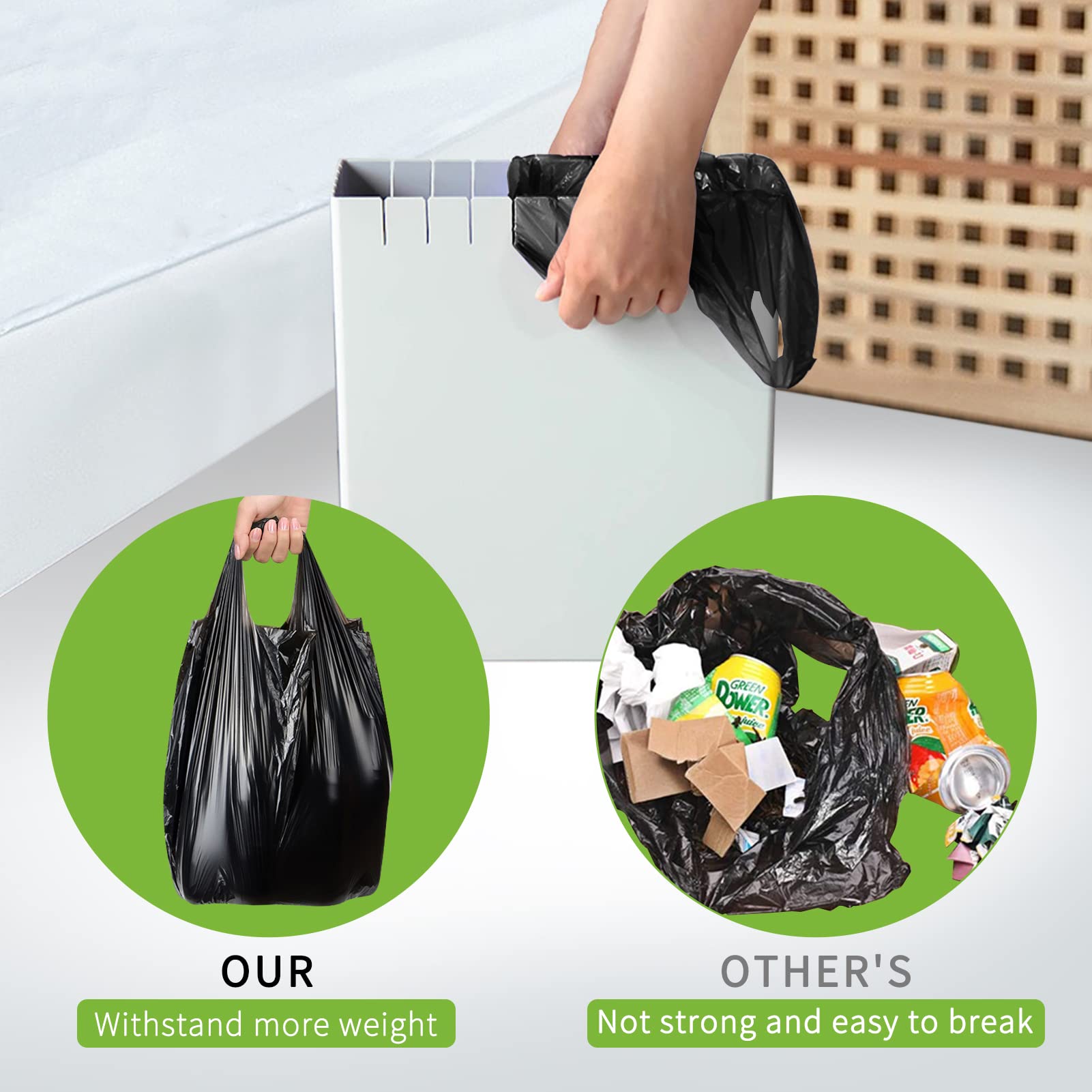Classycoo Extra Thick 6 Gallon Trash Bags - 120 Count Leak Proof Garbage Bags | Heavy Duty Waste Bin Liners for Kitchen, Bathroom, Office & Outdoor Trash Cans - Black Rubbish Bags