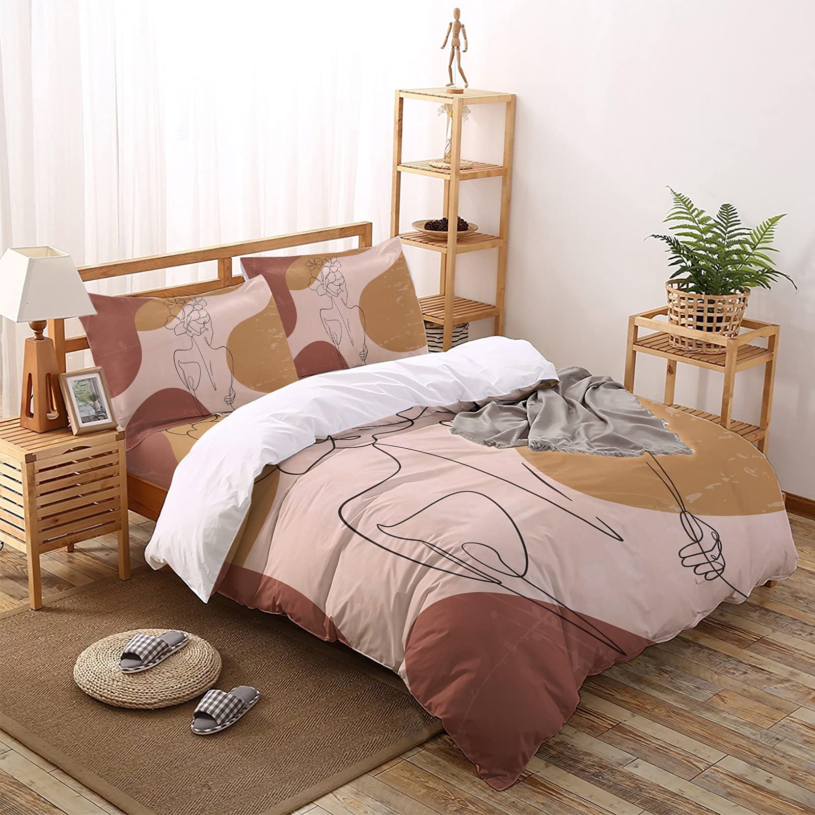Modern Abstract Art 4-Piece Bedding Set - Full Size Quilt Cover, Soft Sheets & Pillowcases - Mid-Century Design with Elegant Lady Line Pattern - Perfect for Master Bedroom, Guest Room & Cozy Home Decor